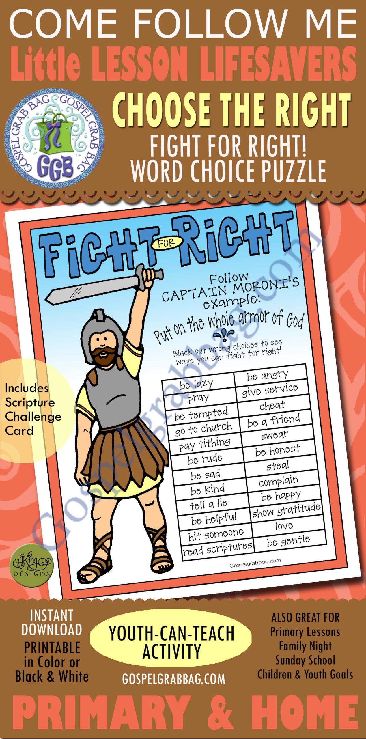 Follow Captain Moroni’s example: Put on the whole armor of God Fight For Right! word-choice puzzle