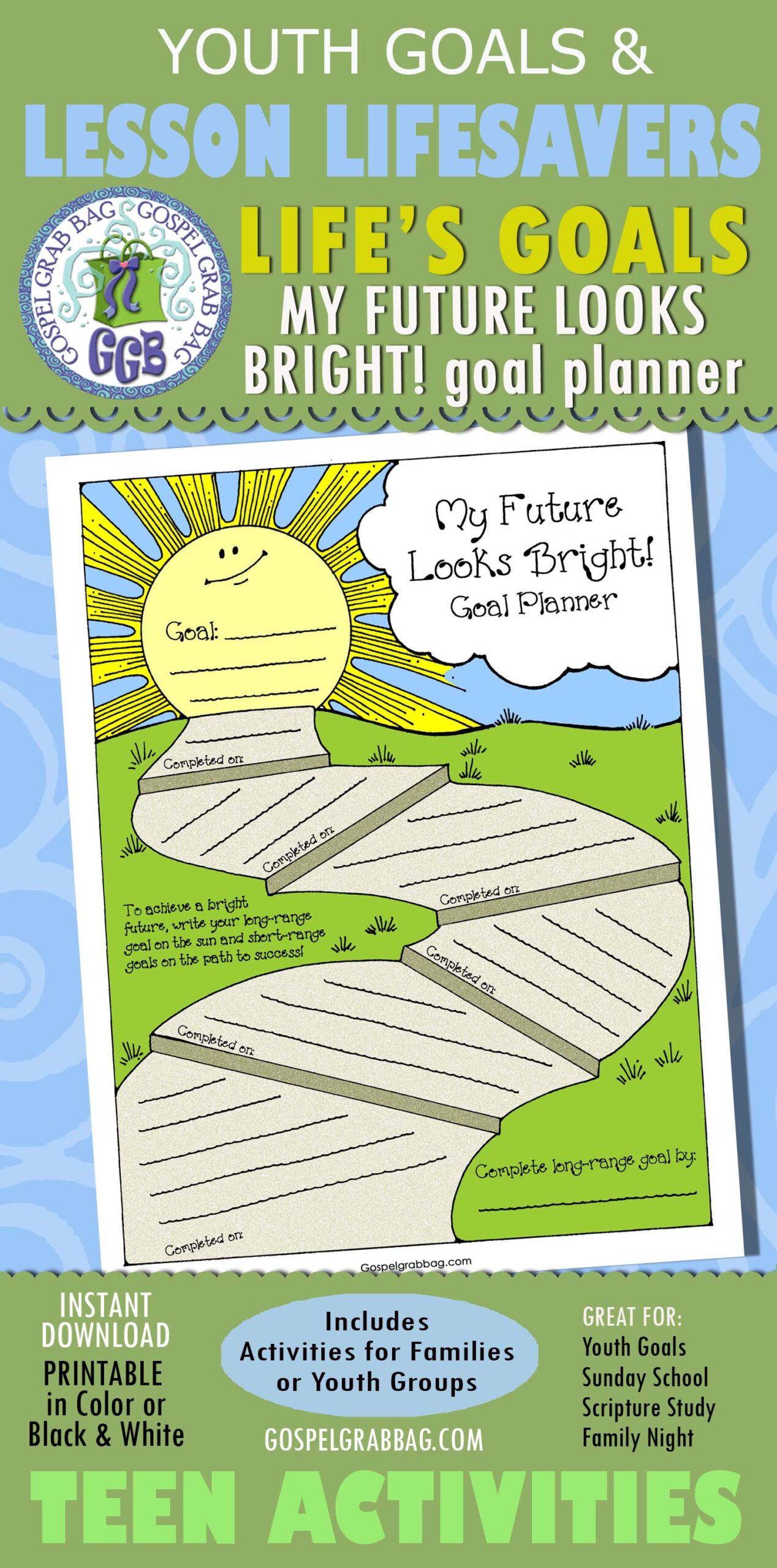 Youth goal activity - My Future Looks Bright planner