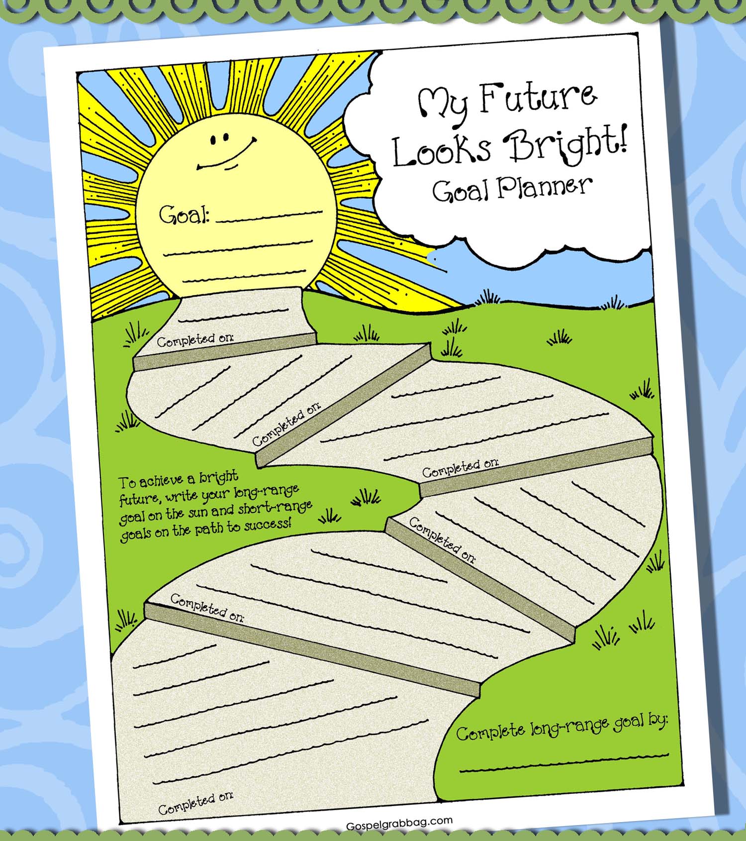 Youth goal activity - My Future Looks Bright planner
