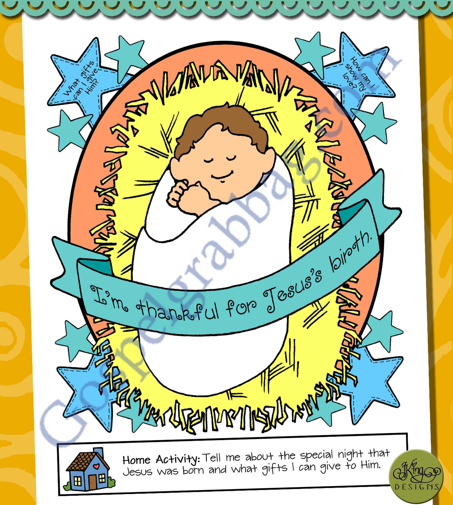 “I’m thankful for Jesus’s birth.” poster or coloring page