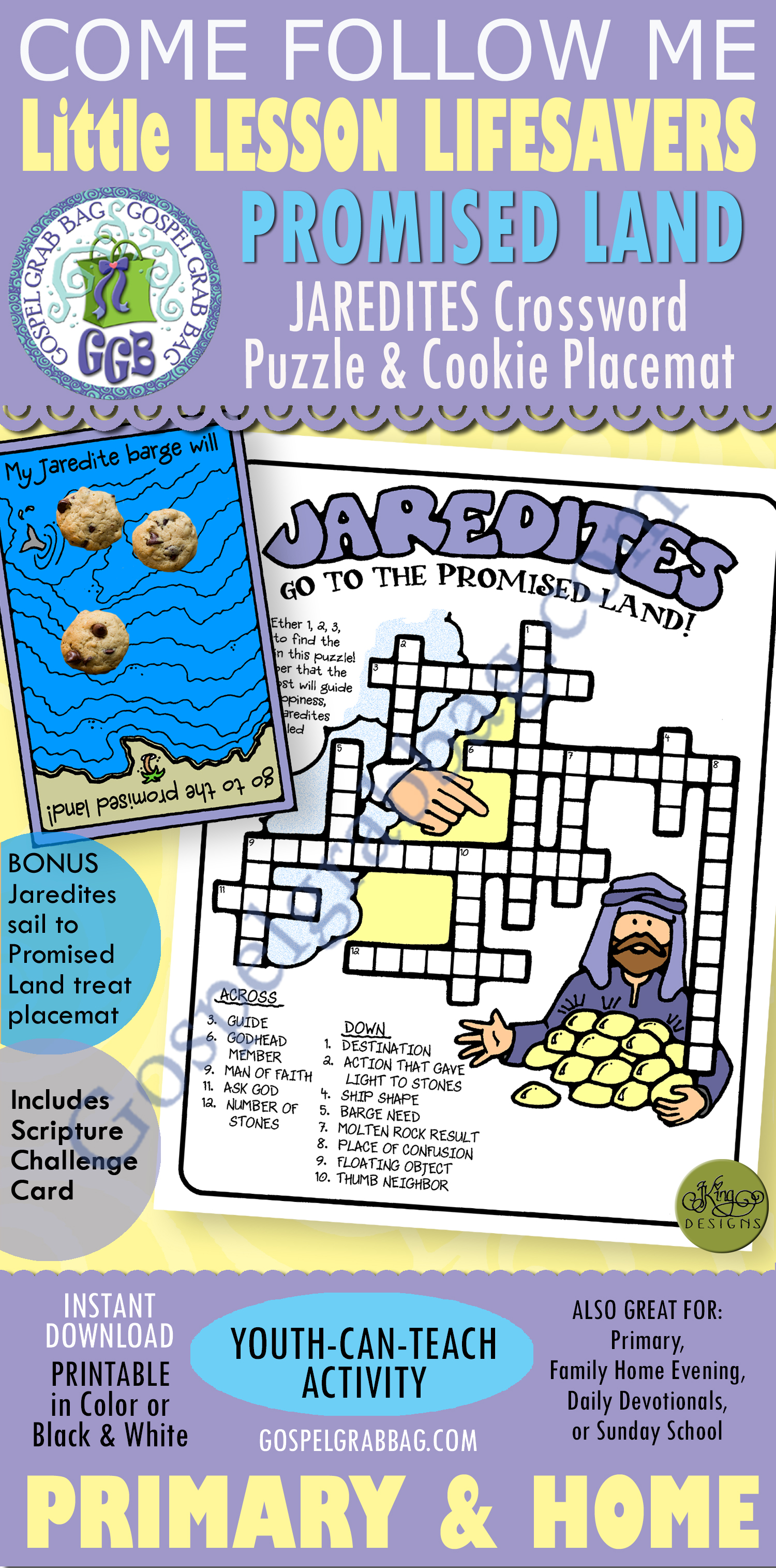 HOLY GHOST - BOOK OF MORMON Activity: Jaredites Go to the Promised Land - Crossword Puzzle LESSON LIFESAVER Activity: Jaredites Go to the Promised Land! crossword puzzle and barge placemat