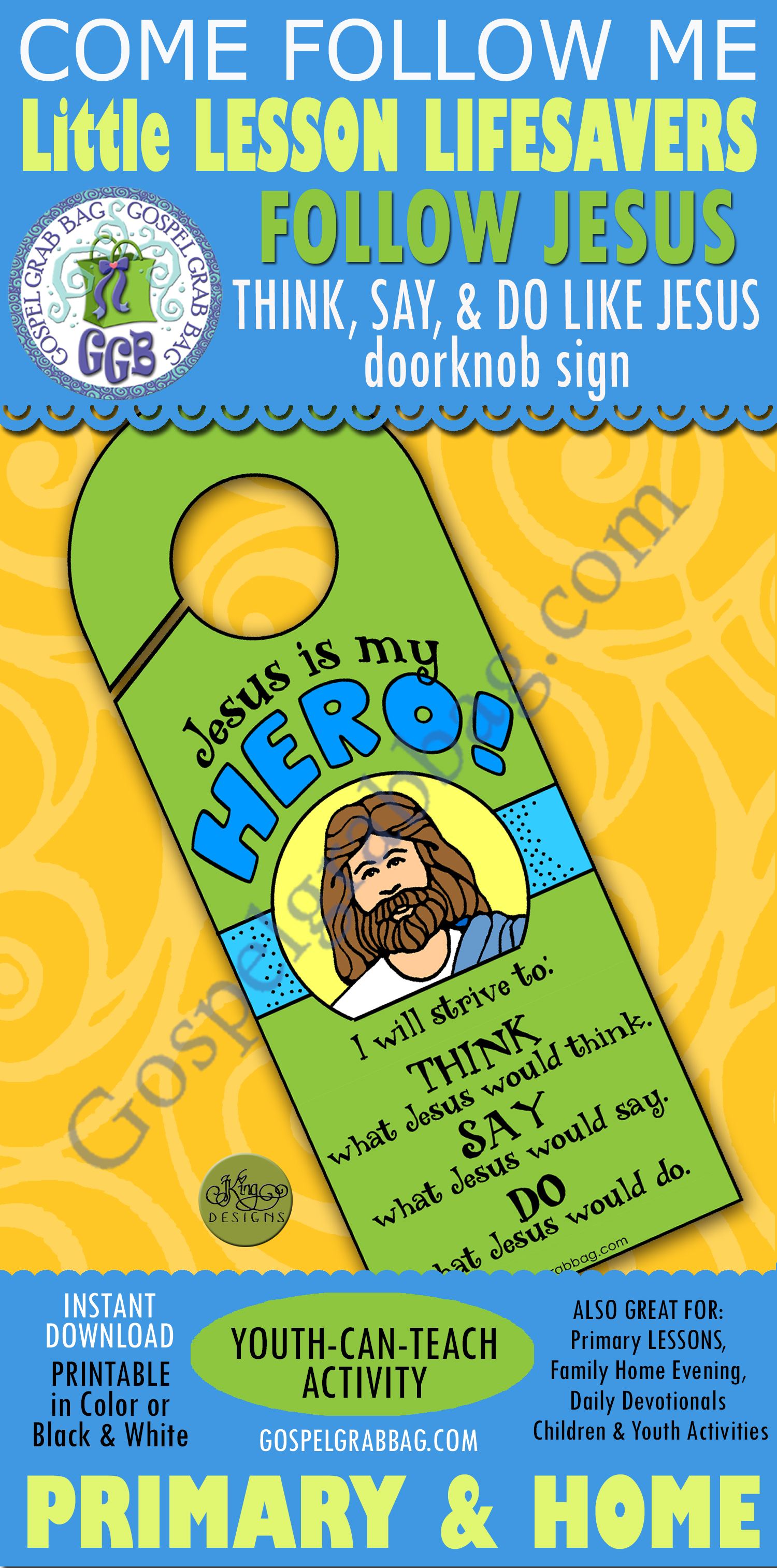 Jesus Is My Hero! doorknob sign