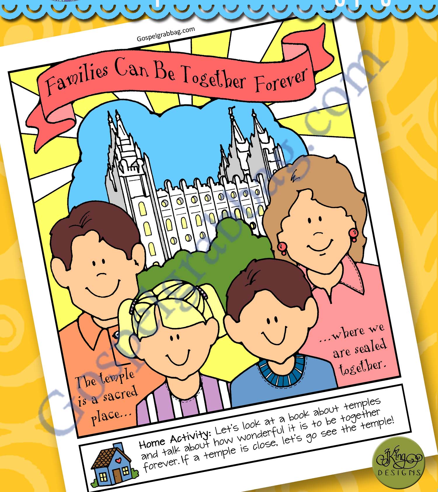 FAMILIES CAN BE TOGETHER FOREVER poster or coloring page, Ages 1-5