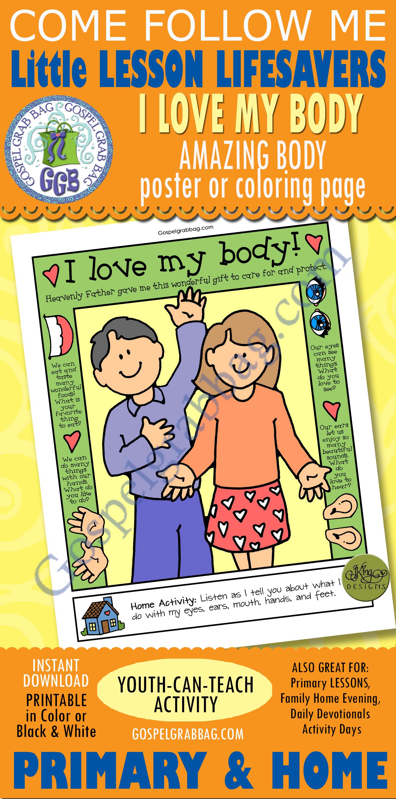 Little LESSON LIFESAVERS I Love My Body POSTER or COLORING PAGE