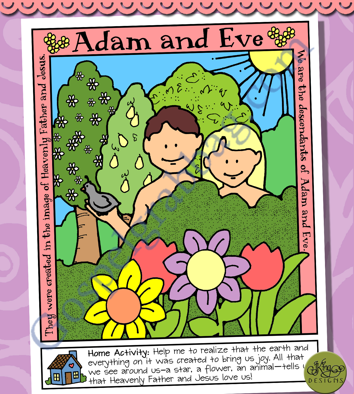 Adam and Eve in the Garden of Eden poster or coloring page