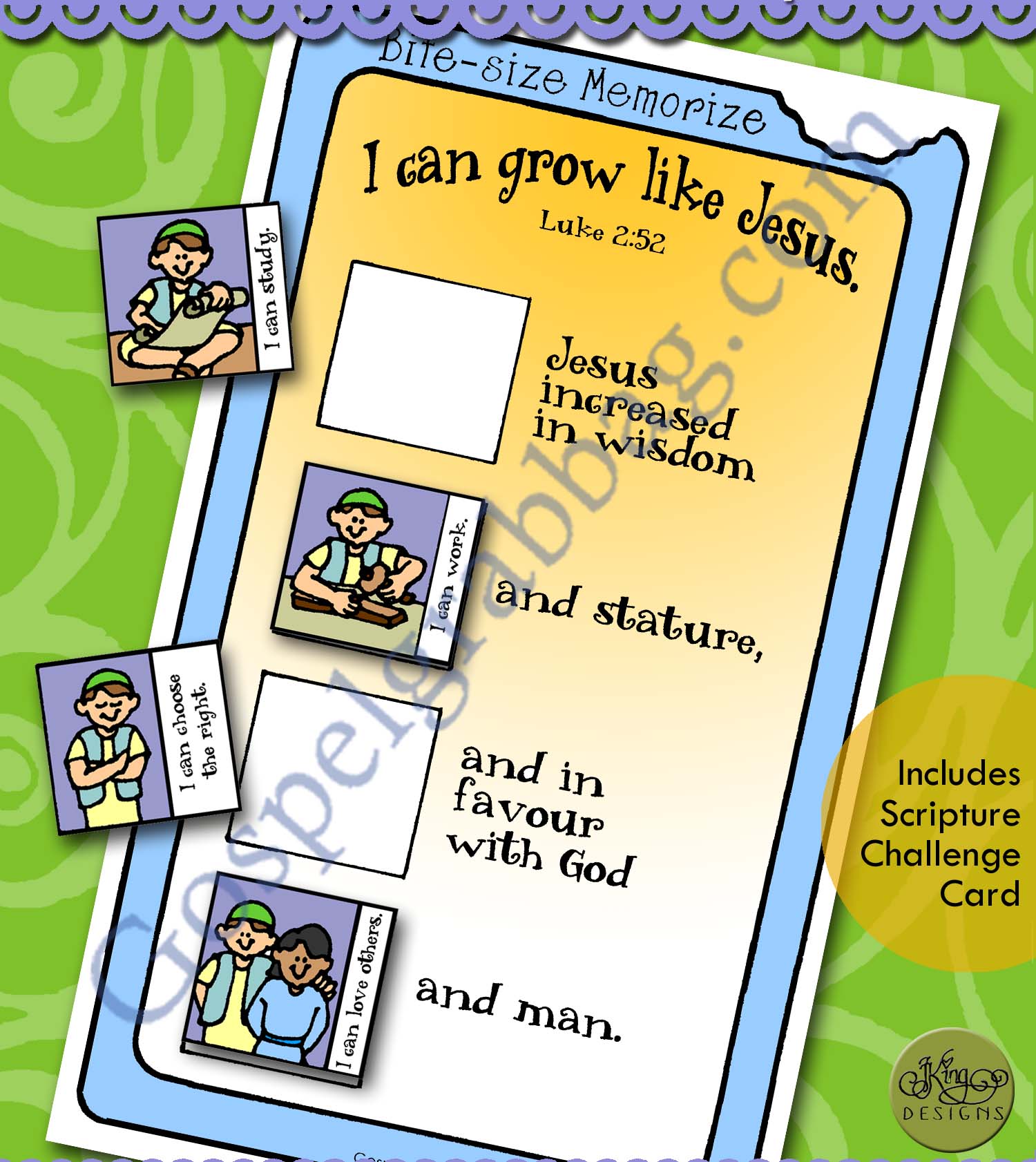 I can grow like Jesus. bite-size memorize poster with stickerks