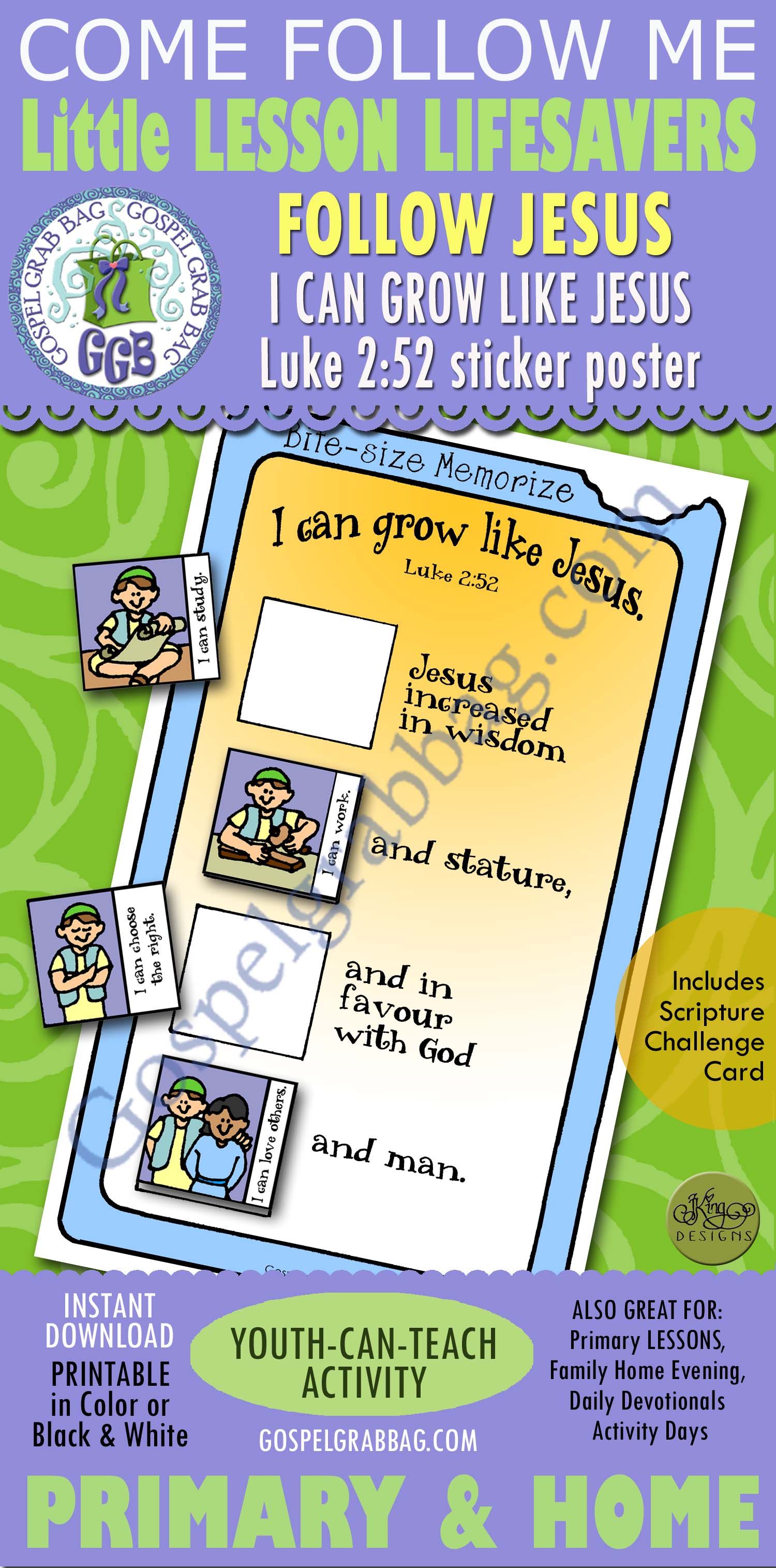 I can grow like Jesus. Luke 2 :52 bitesize memorize and sticker poster