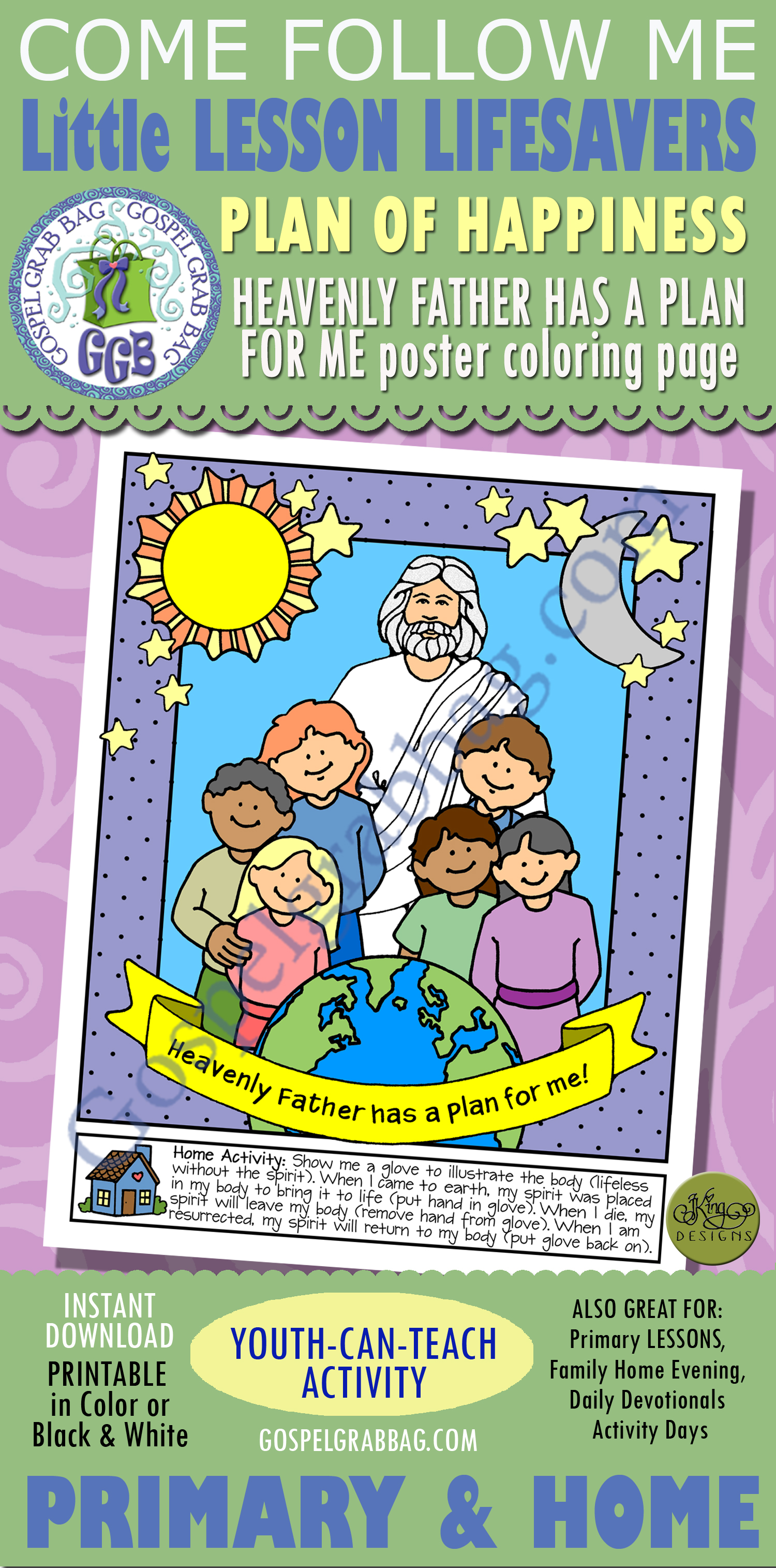 $1.50 Little LESSON LIFESAVER handout for Nursery - Age 3 children and Come Follow Me Primary lessons and family home evening