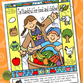 I’m Thankful for Food and Clothes! (Poster or Coloring Page)
