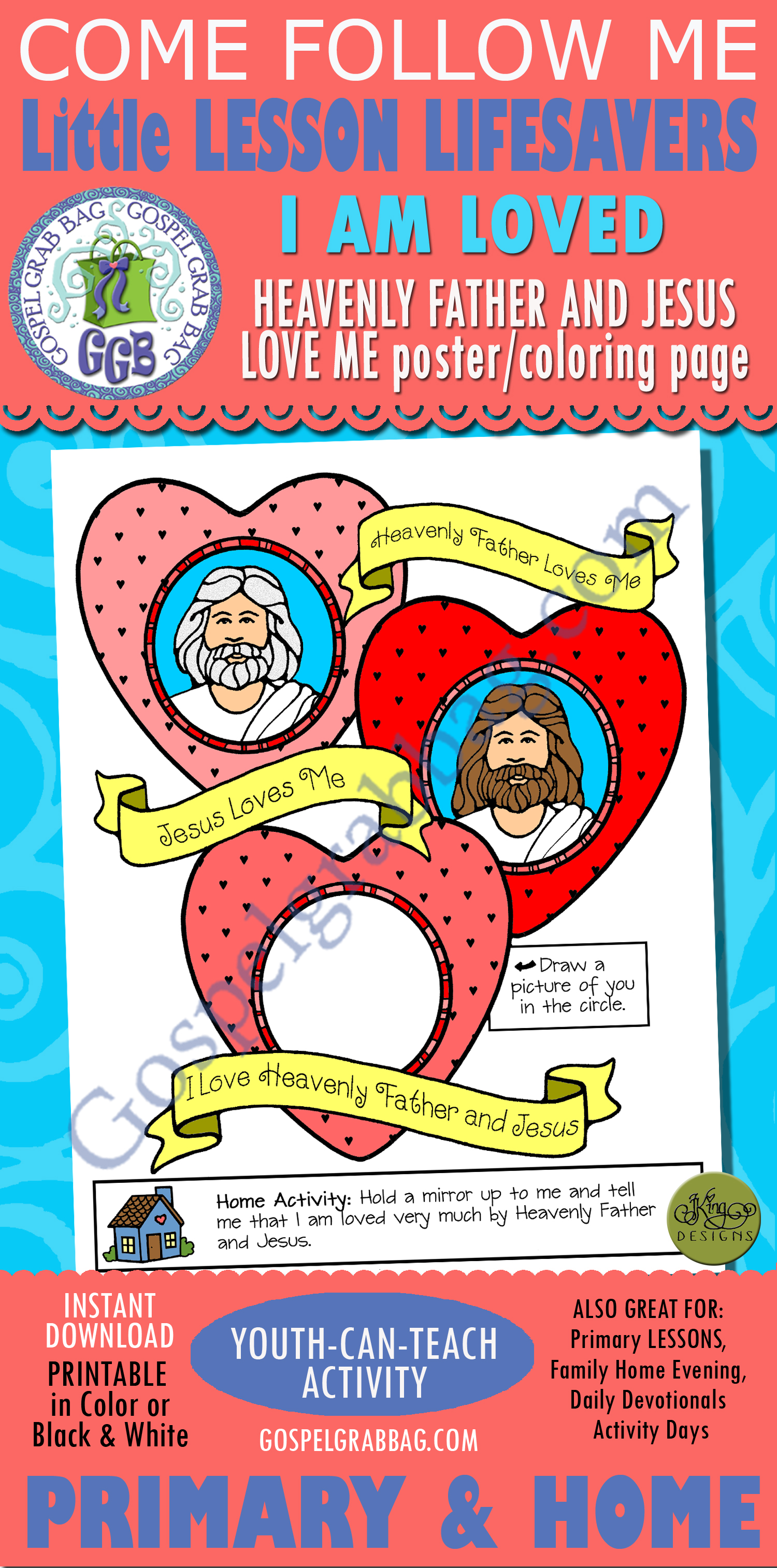 $1.50 Little LESSON LIFESAVER handout for Nursery lesson 4 or age 3 children - Come Follow Me Primary and Family Home Evening