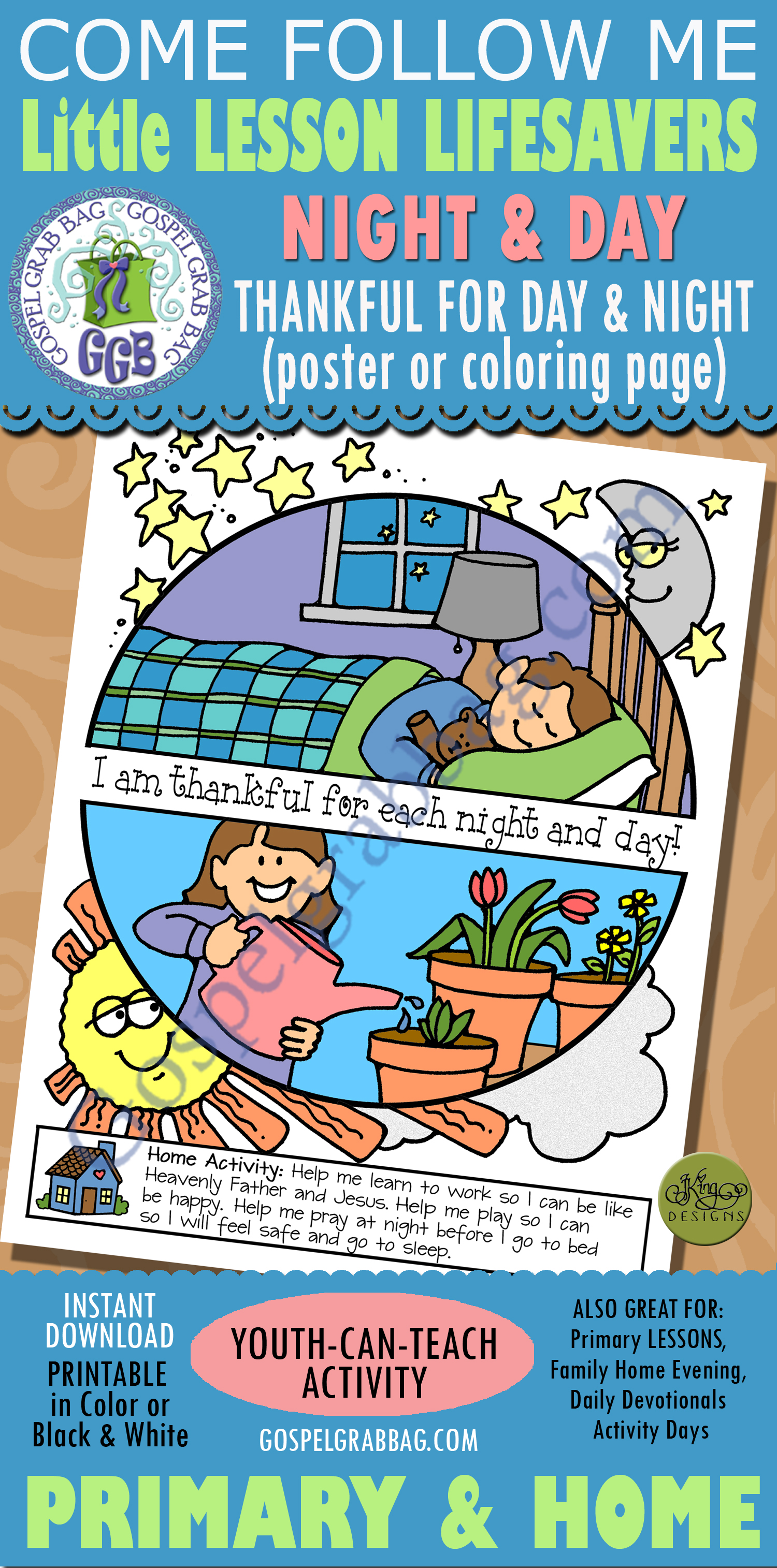 THANKFUL FOR Day and Night Activity: poster or coloring page