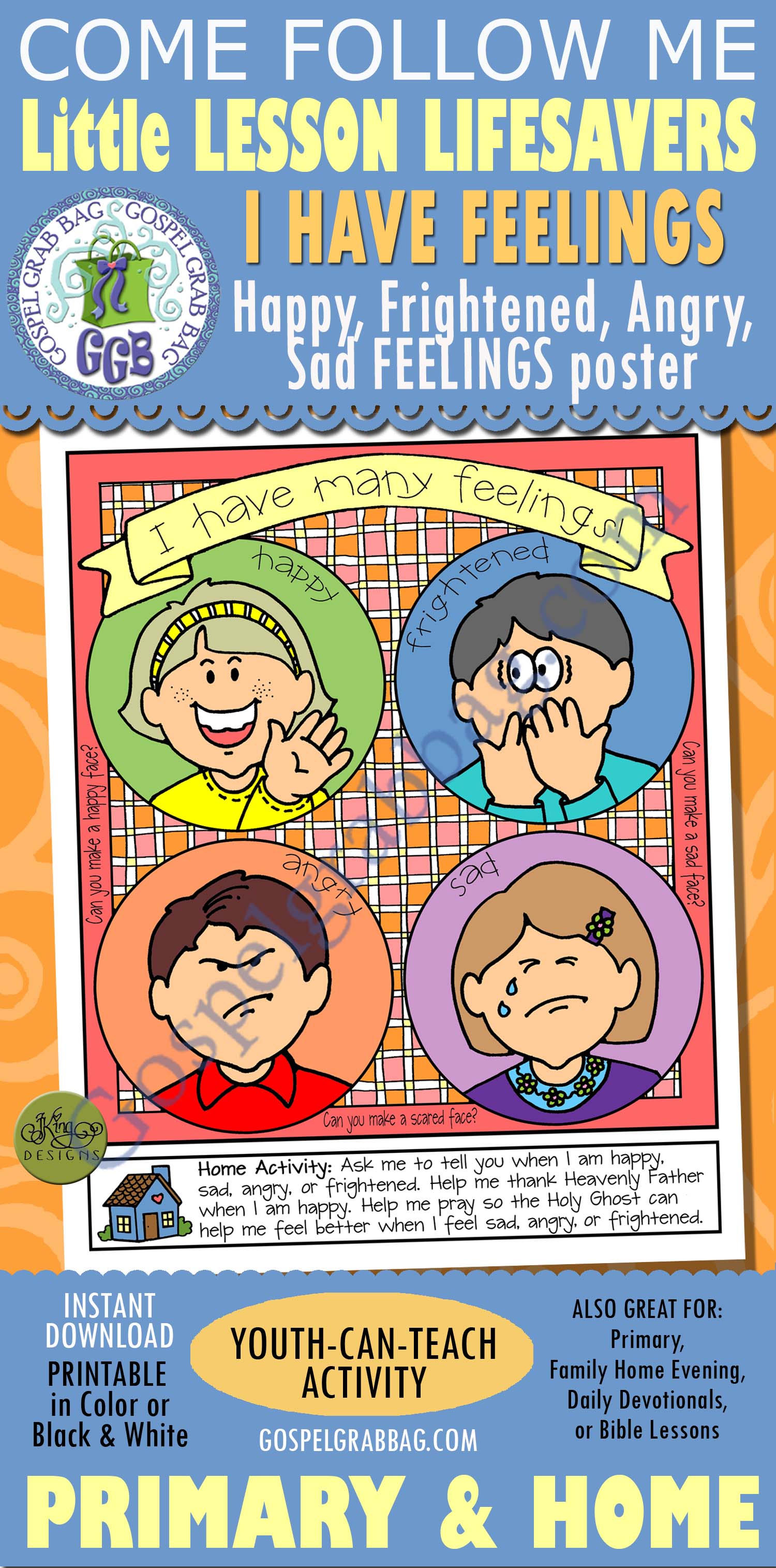 I Have Many Feelings! (happy, frightened, angry, sad) poster or coloring page