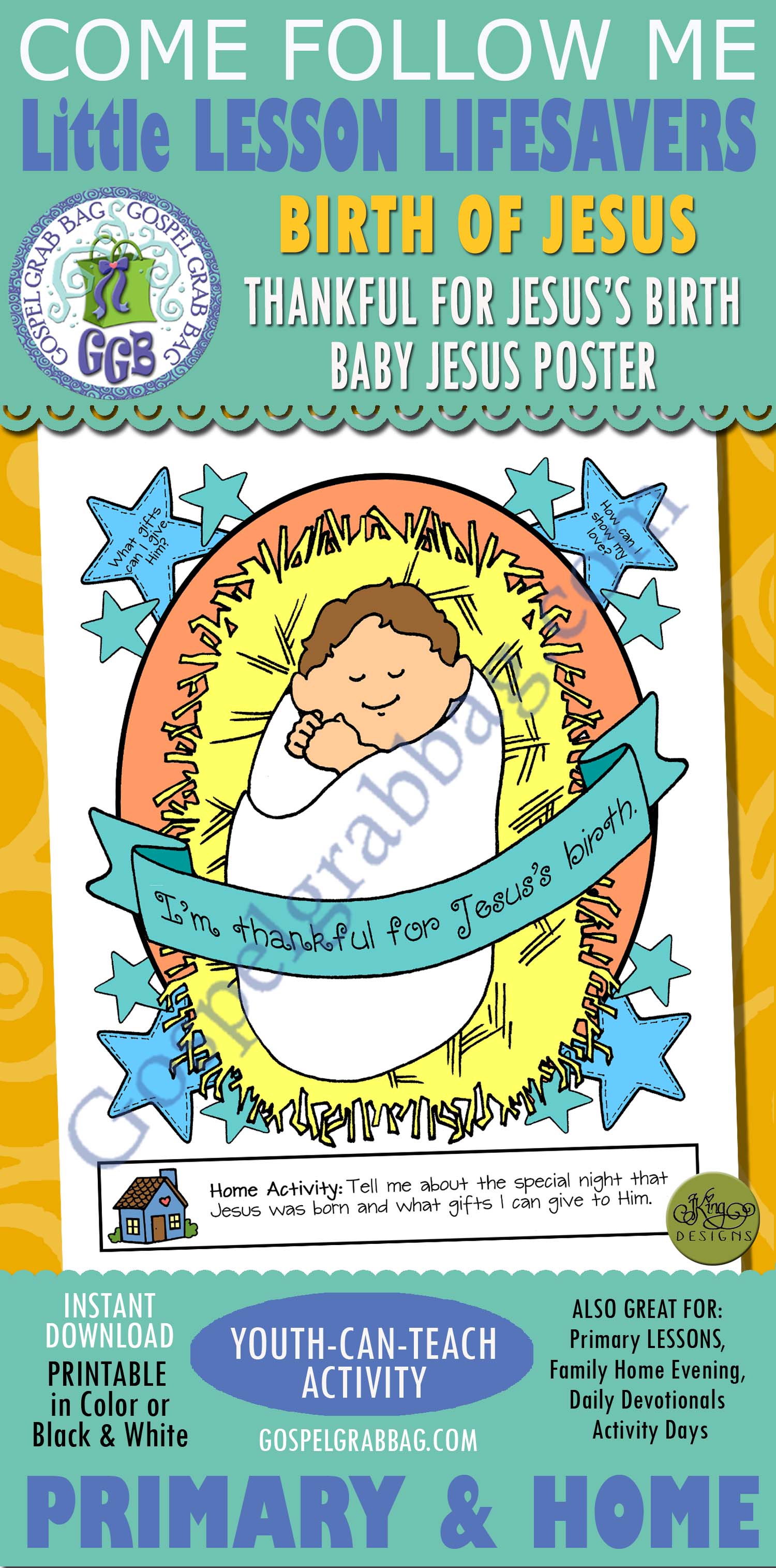 “I’m thankful for Jesus’s birth.” poster or coloring page