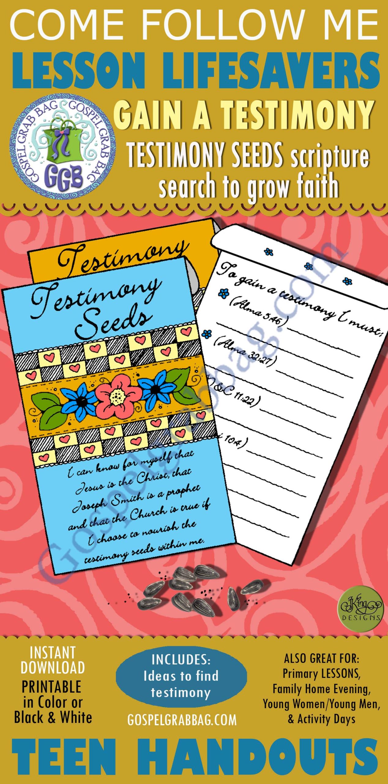 Testimony Seeds packet with clues interactive handout