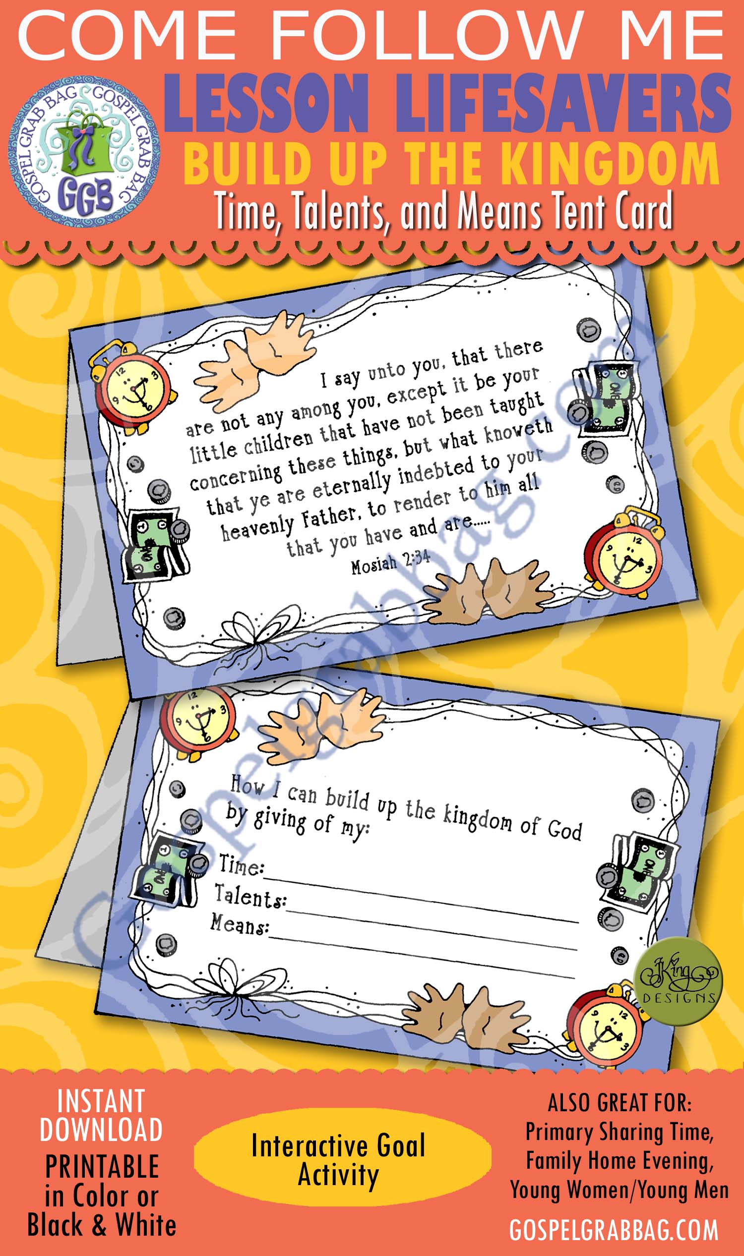 Build up the Kingdom: Time, Talents, Means tent card