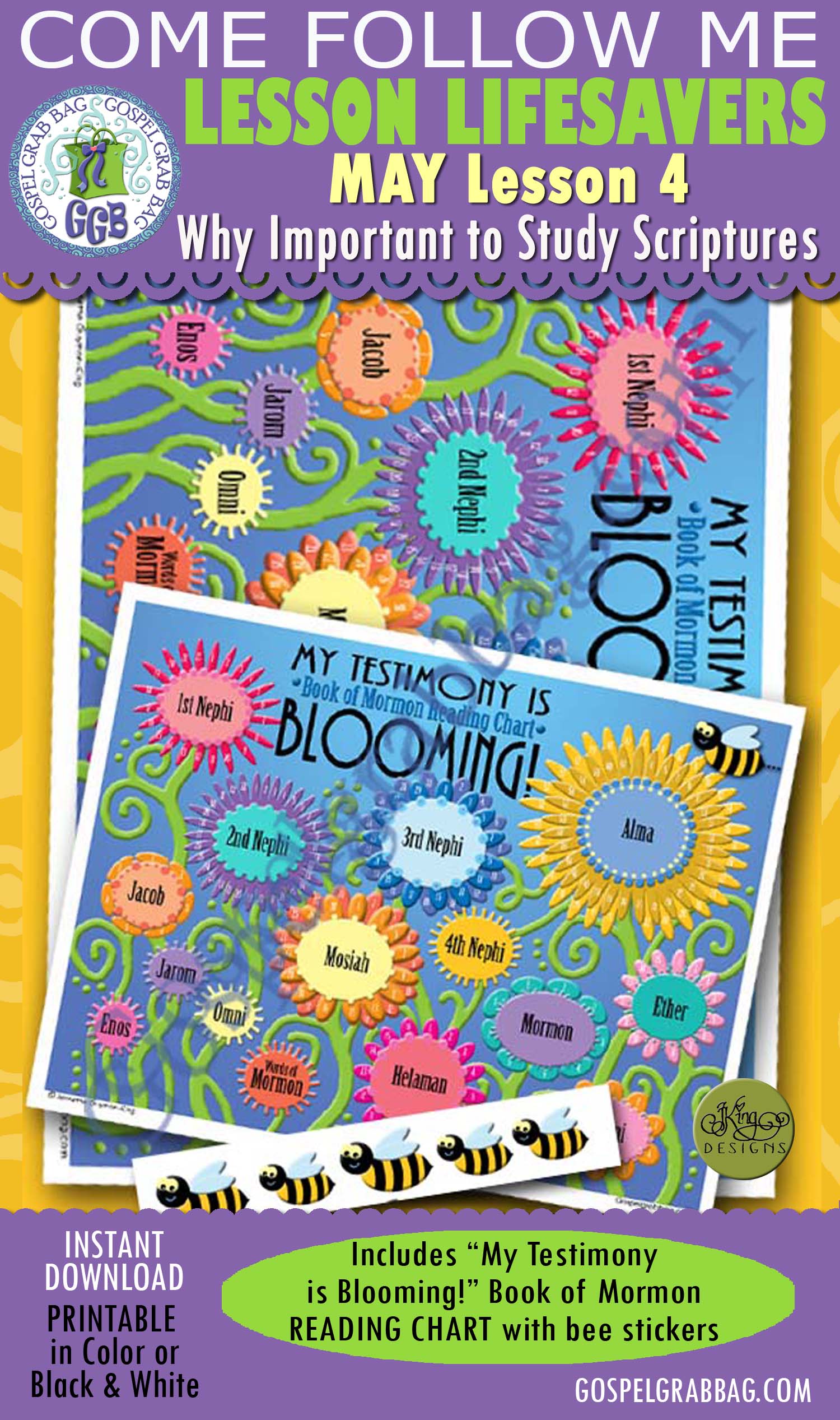 $3.00 BOOK OF MORMON: Come Follow Me – LDS Young Women Activities, MAY Lesson 4 "Why is it important to study the scriptures?" - ACTIVITY: "My Testimony is Blooming" Book of Mormon Reading Chart with bee glue-on stickers