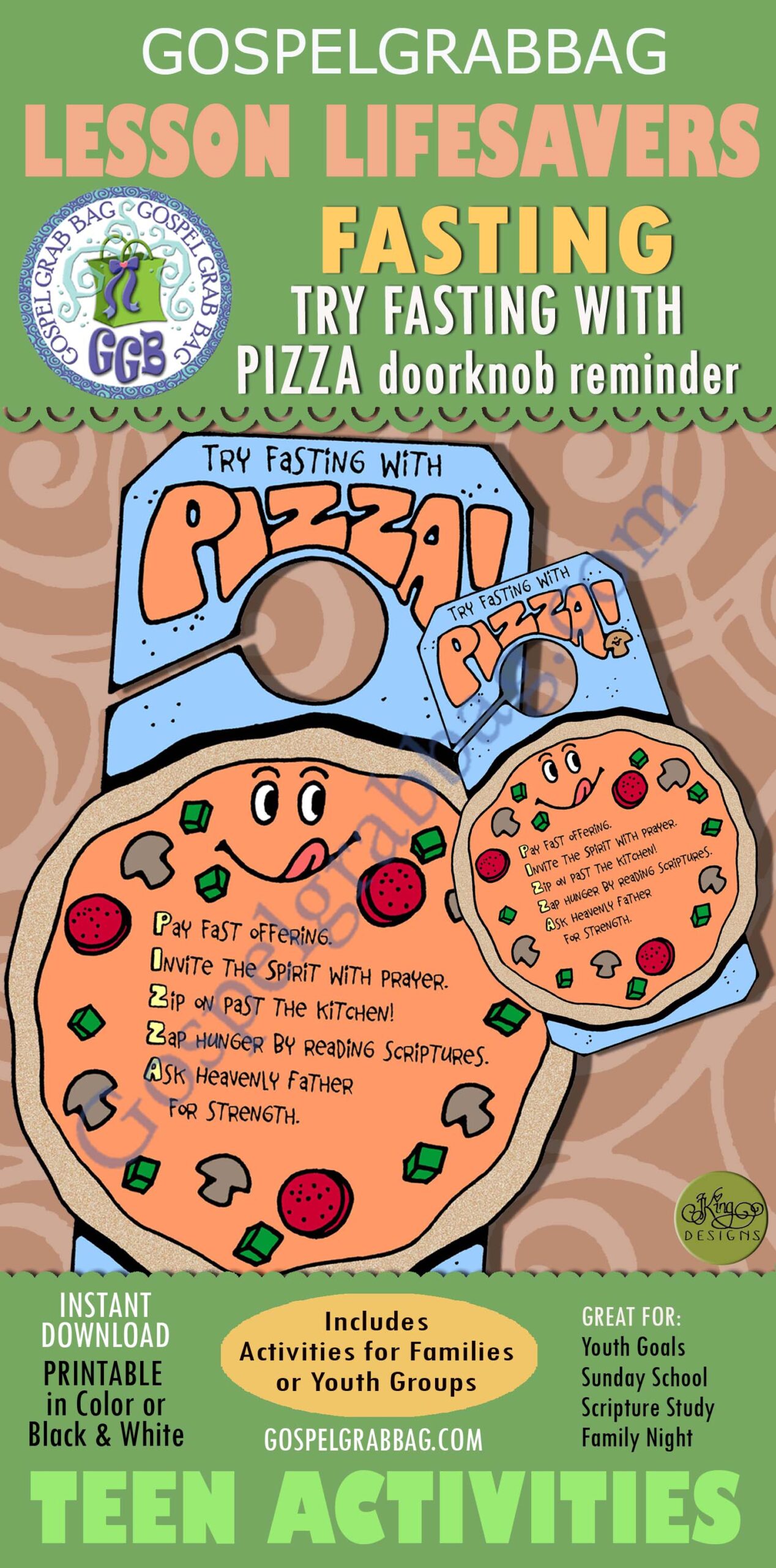 Fasting with PIZZA doorknob reminder to fast
