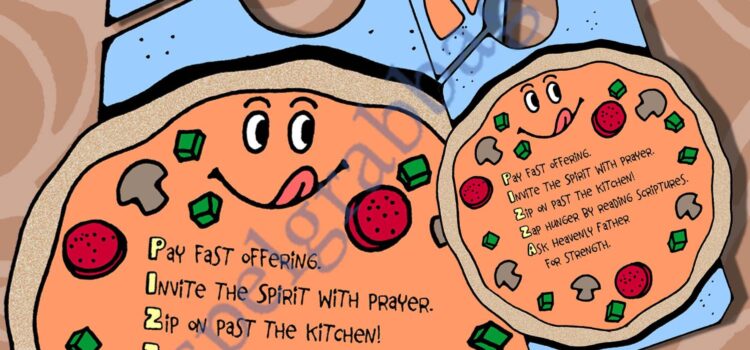 Fasting with PIZZA doorknob reminder to fast