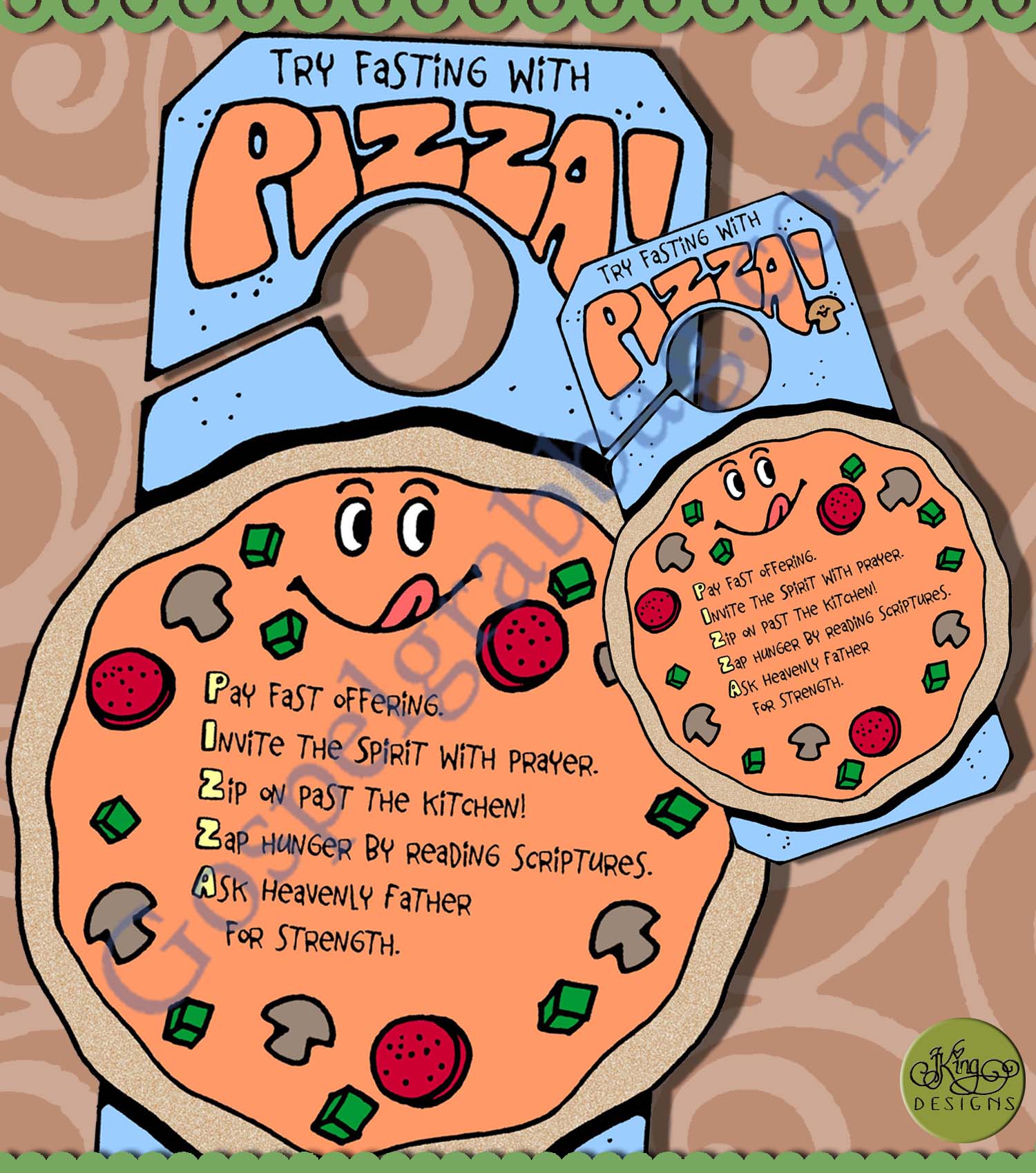 Fasting with PIZZA doorknob reminder to fast
