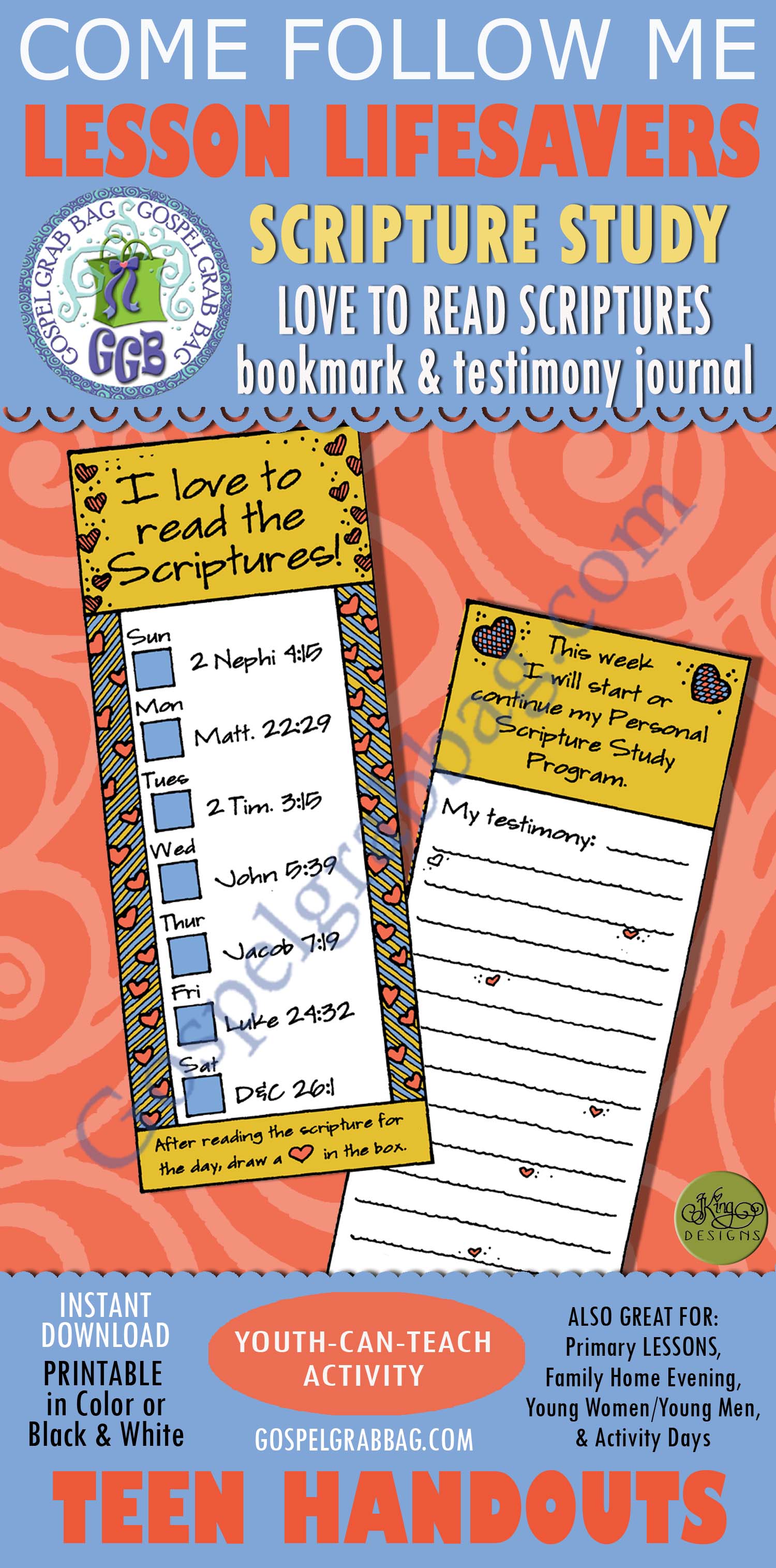 I Love to Read the Scriptures bookmark and testimony journal