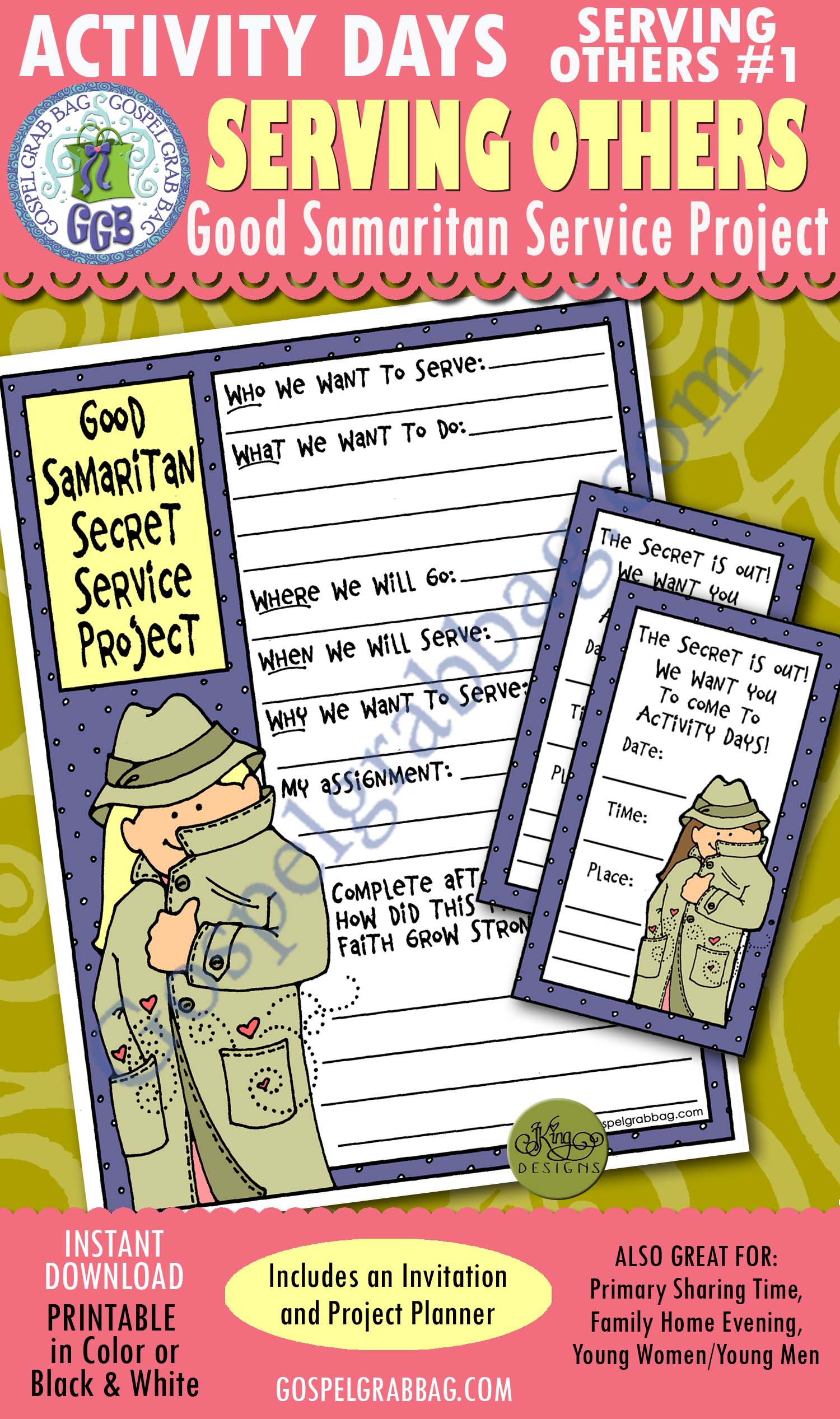 SERVICE - KINDNESS: Activity Days: Serving Others, Goal 1 Invitation, Activity: Good Samaritan Secret Service Project planner SERVICE - KINDNESS: Activity Days: Serving Others, Goal 1 Invitation, Activity: Good Samaritan Secret Service Project planner, GospelGrabBag.com