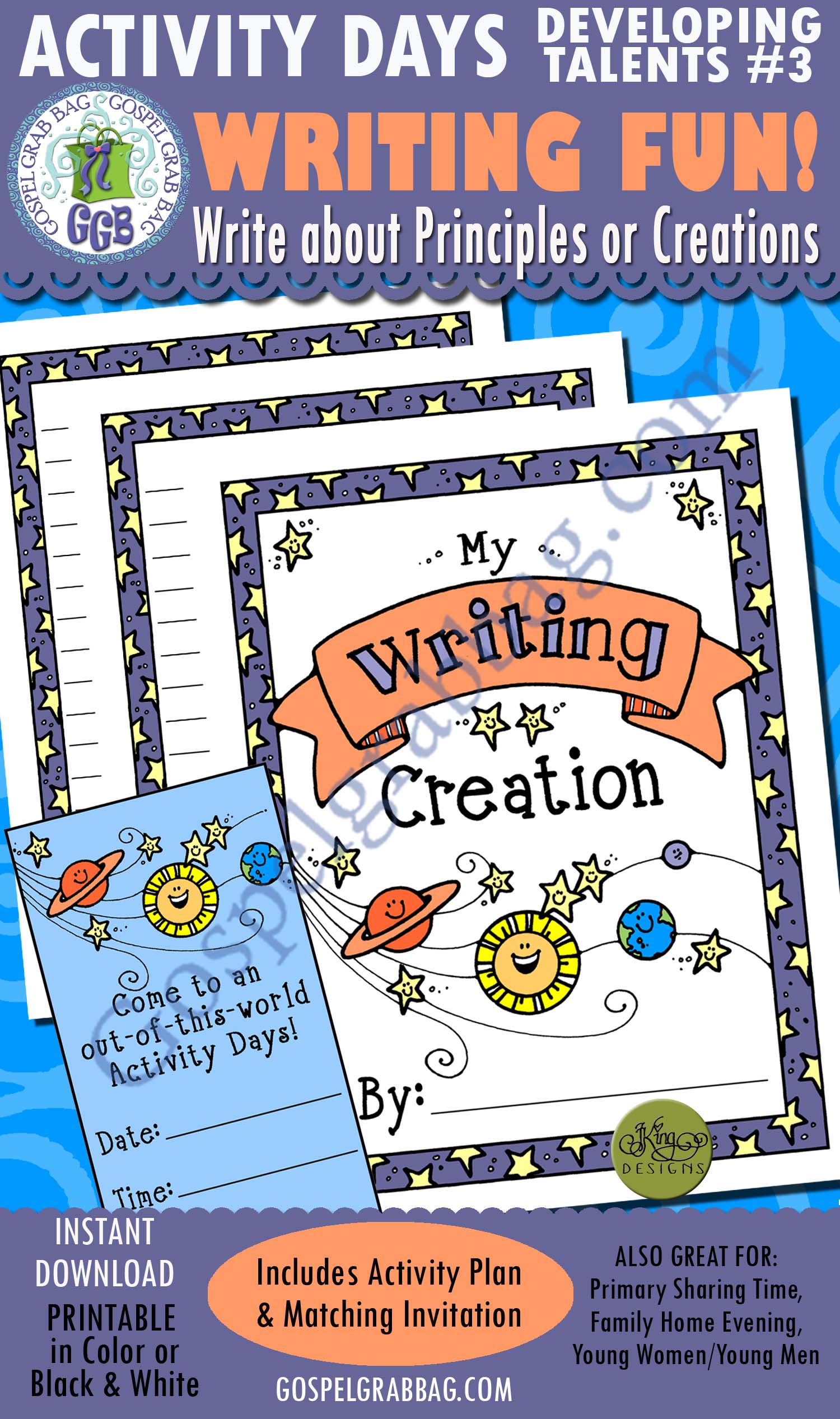 Activity Days: Developing Talents Goal 3 Invitation, Activity: My Writing Creation notebook $3.00 Activity Days: Developing Talents Goal 3 Invitation, Activity: My Writing Creation notebook, GospelGrabBag.com