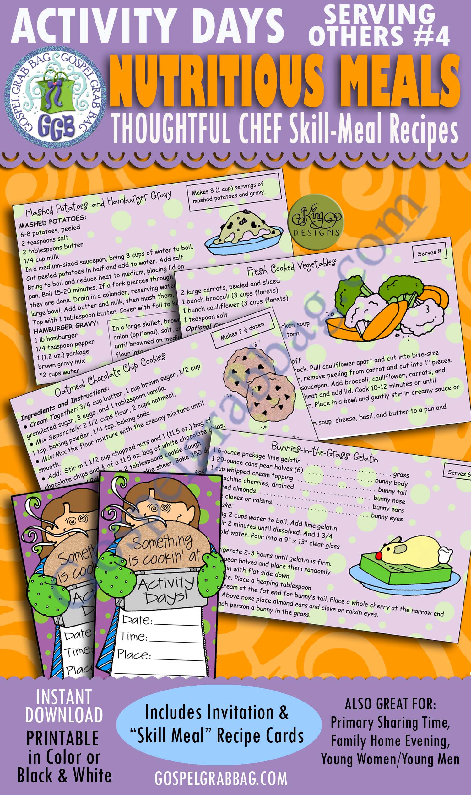 NUTRITIOUS MEALS: Activity Days: Serving Others Goal 4 Invitation, Activity: Thoughtful Chef skill-meal recipes NUTRITIOUS MEALS: Activity Days: Serving Others Goal 4 Invitation, Activity: Thoughtful Chef skill-meal recipes