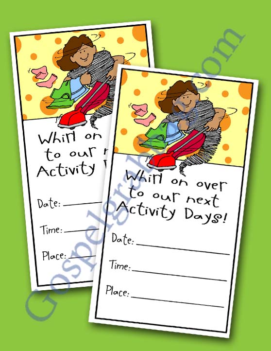 Activity Days: Developing Talents Goal 7 Invitation, Tornado Timer 5 Step Planner, and Door Hanger reminder – Goal List 5 things to help around the house, Faith in God Activity Days, GospelGrabBag.com