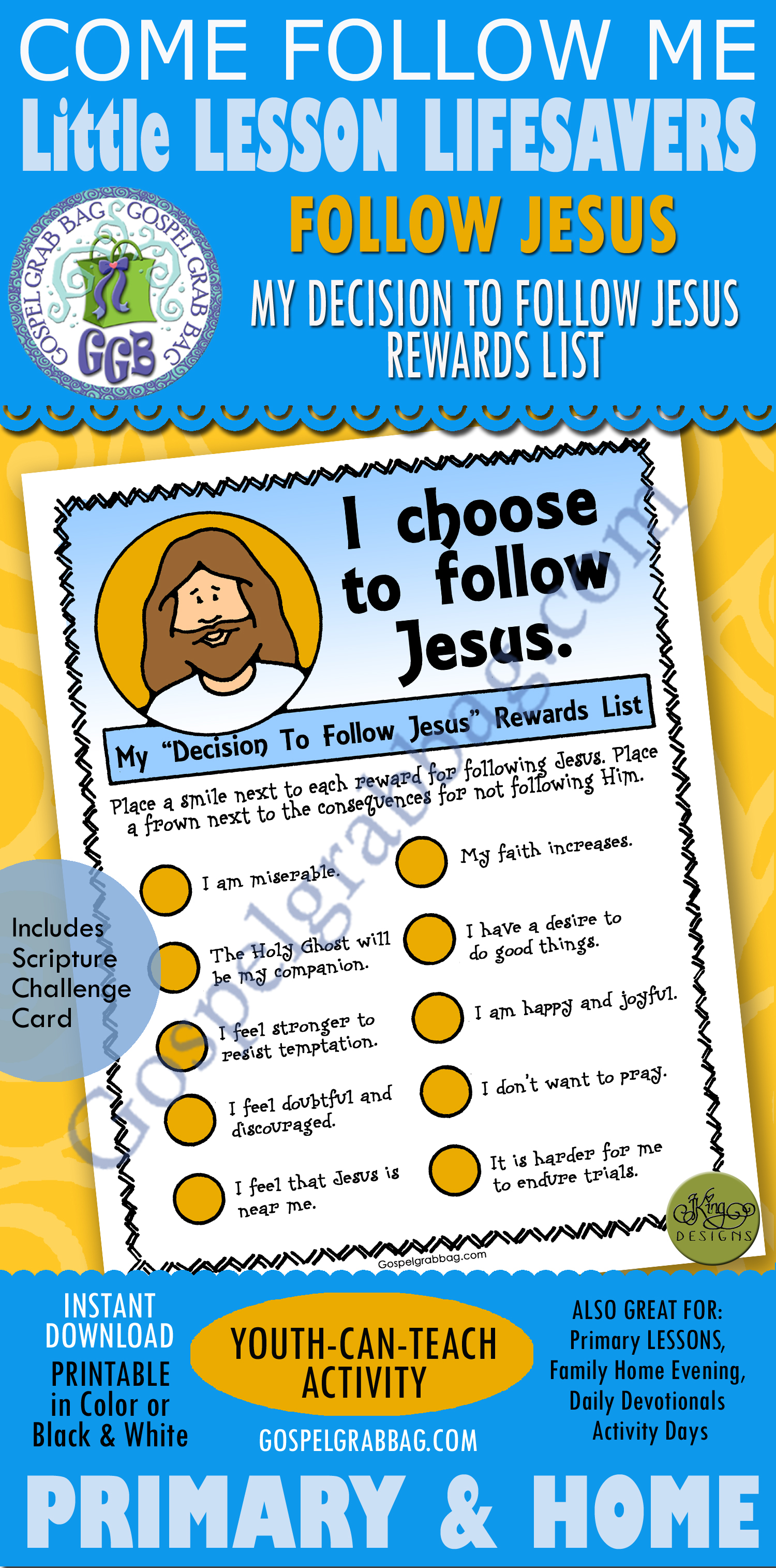 FOLLOW JESUS Activity: I Choose to Follow Jesus - My Decisions to Follow Jesus REWARD LIST smile and frown ballot I Choose to Follow Jesus reward list