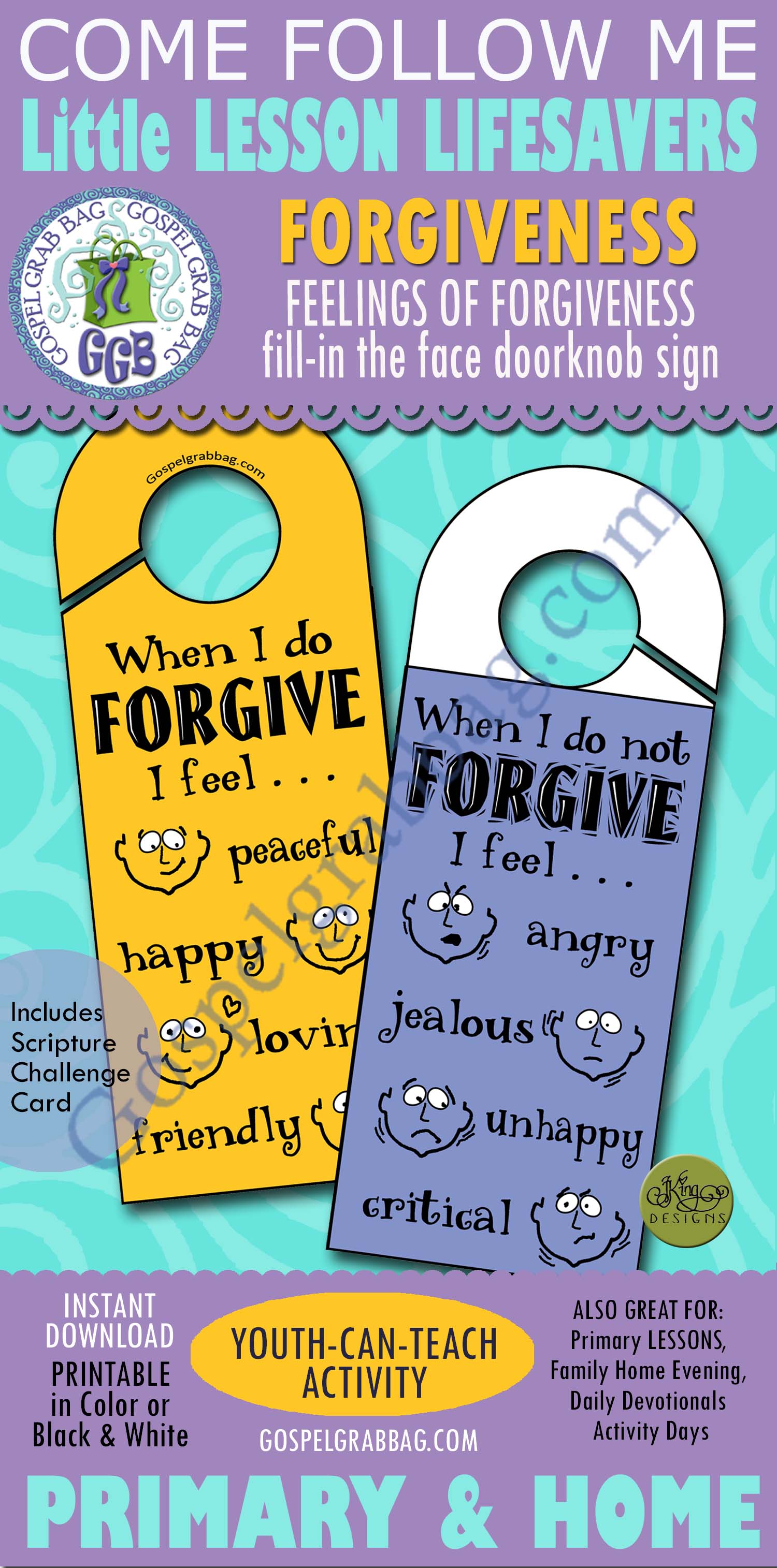 Feelings When I Do and Do Not Forgive (doorknob hanger)