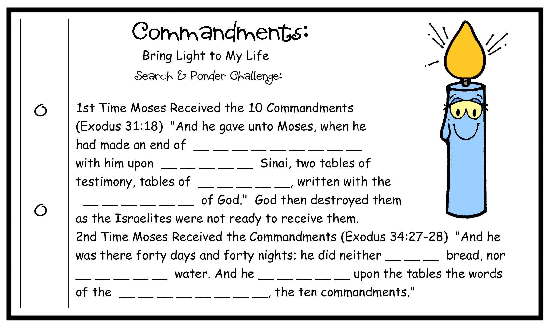 SCRIPTURE CHALLENGE CARD 10 Commandments - how they were written