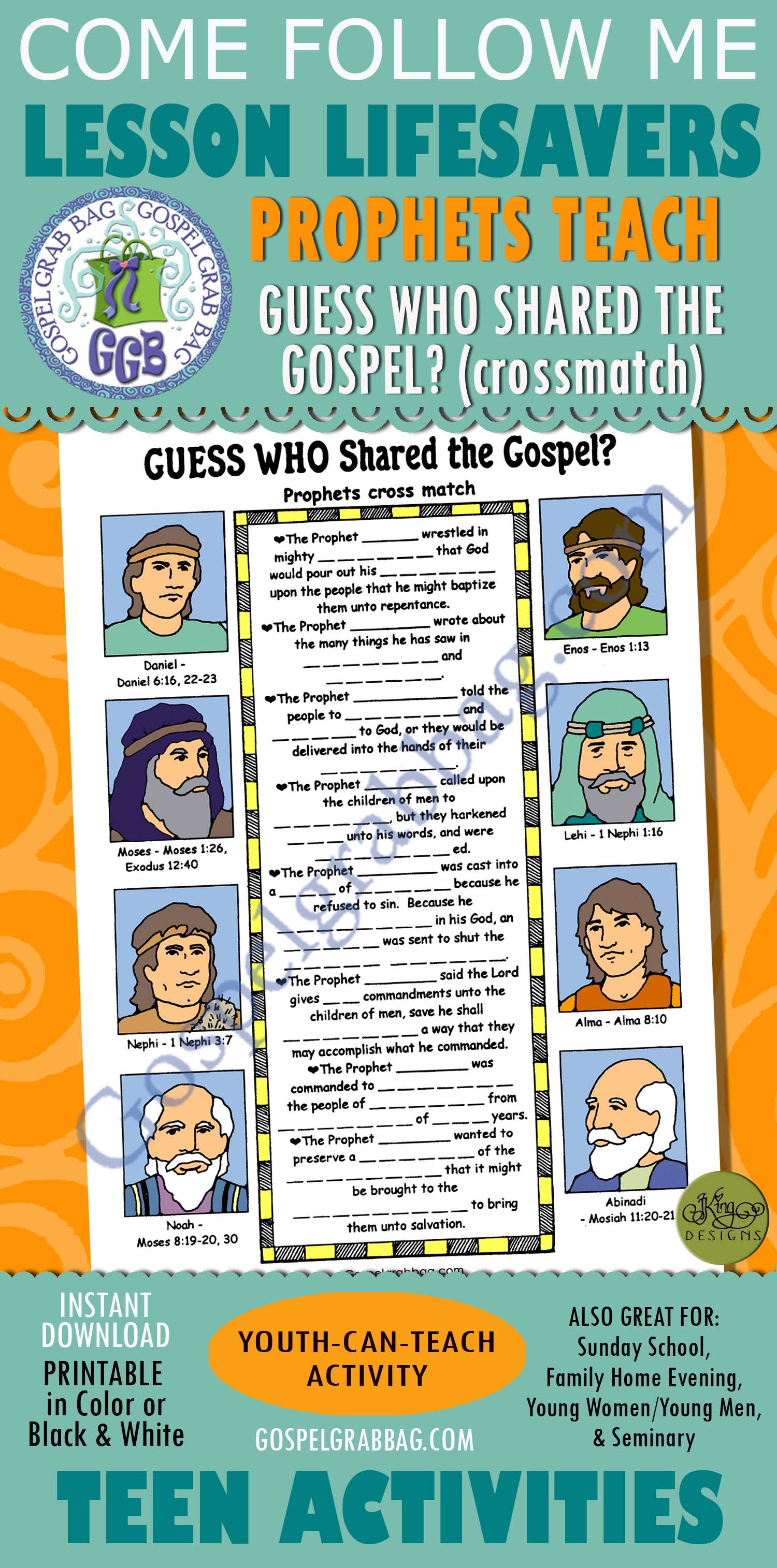 LESSON LIFESAVER Activity Guess Who Shared the Gospel? Prophets Teach (crossmatch)