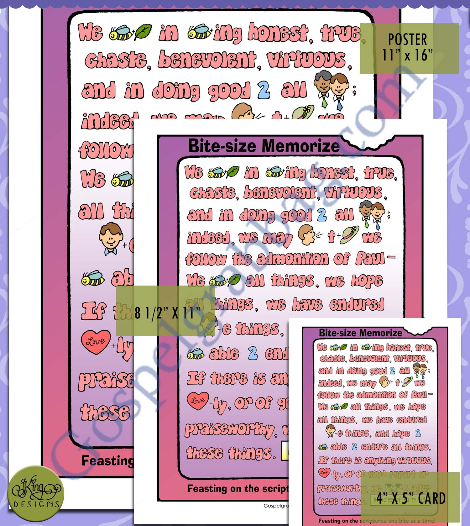 Rebus style SCRIPTURE POSTER / CARDS Articles of Faith 1:13 Virtues We Believe In (13th Article of Faith)