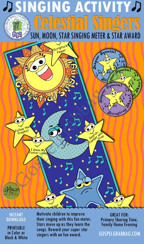 Primary Music - Singing Motivators: Celestial Singers singing meter - instant download printables CELESTIAL SINGERS sun/moon/star singing meter and singer award