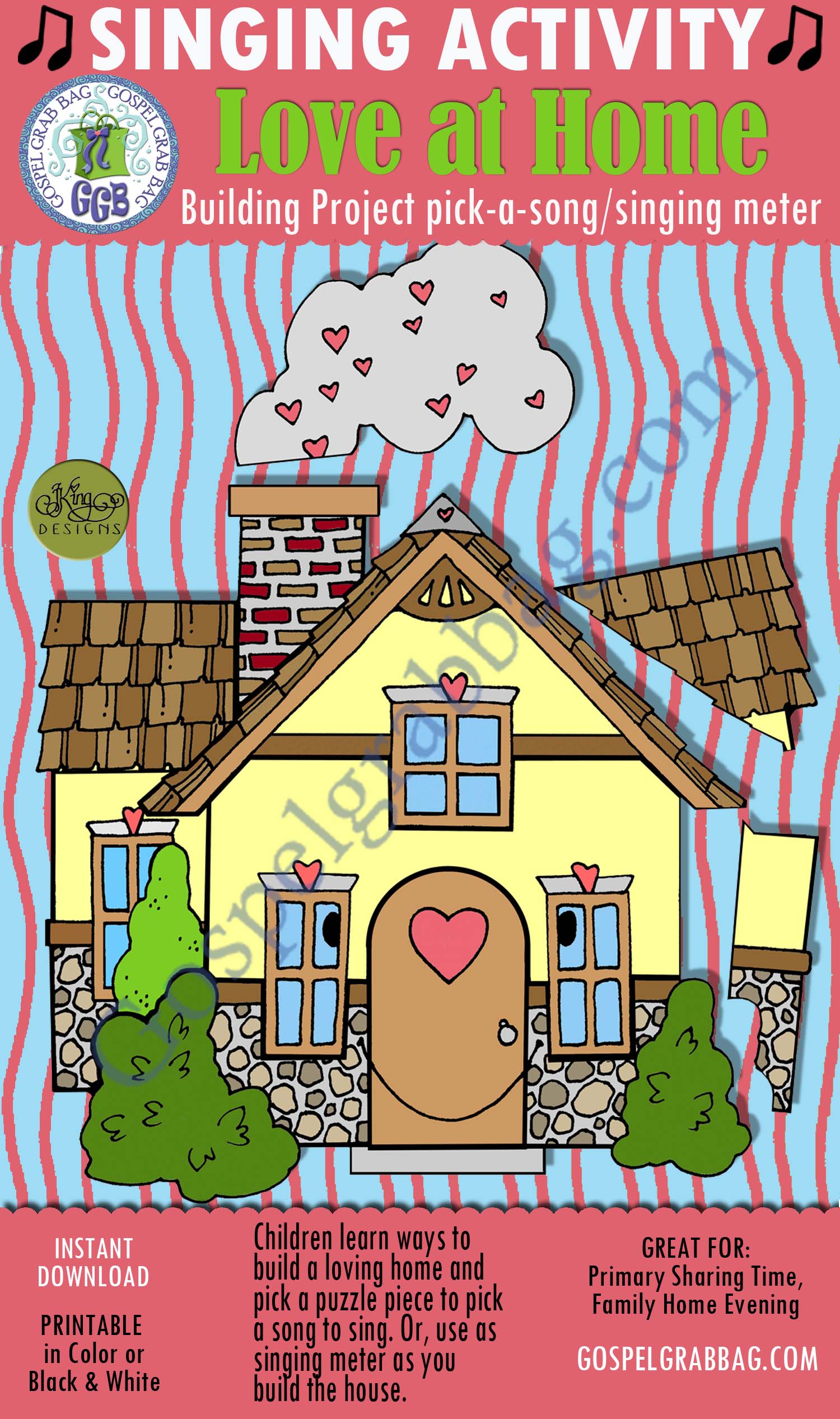 $3.00 LOVE AT HOME pick-a-song & singing meter: Primary Music Singing Time Activities to Motivate Children to Sing, download from GospelGrabBag.com