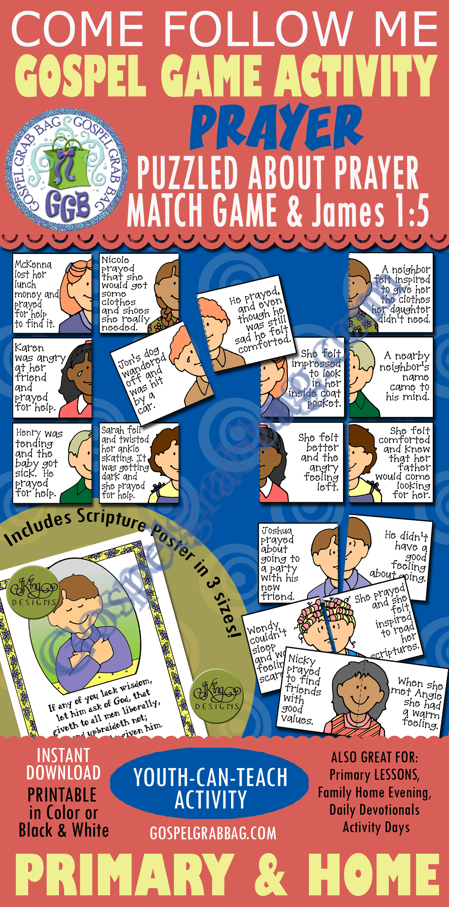 $3.50 GOSPEL GAME Activity and James 1:5 for Come Follow Me - Primary and Home lessons, family home evening, Young Women, Bible Study, Sunday School