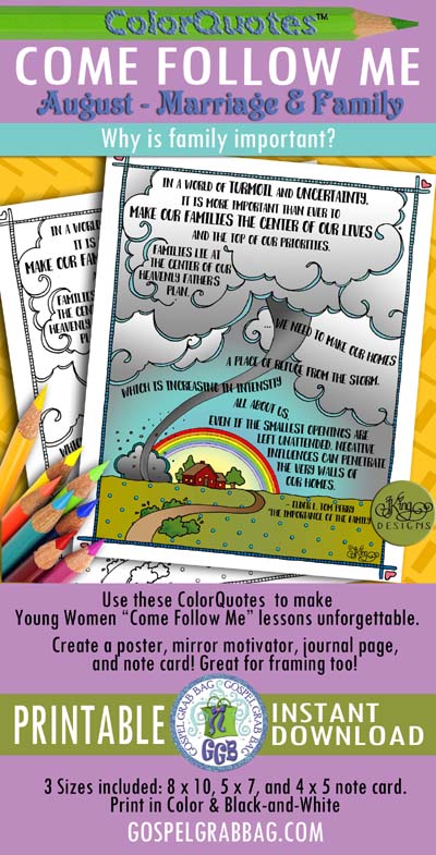 FAMILY: Why is family important? August Week 1 - Come Follow Me, Color Quote "In a world of turmoil . . ." L. Tom Perry, GospelGrabBag.com