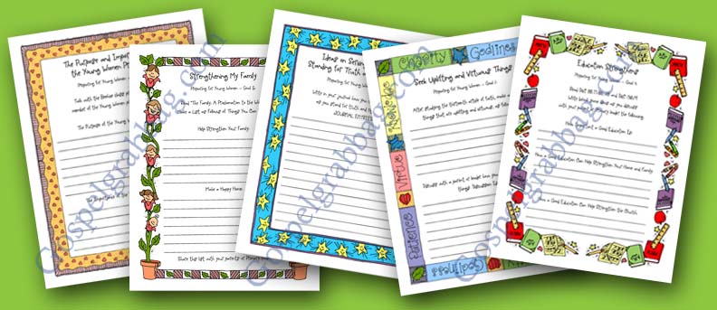 $2.50 set – PREPARE ACTIVITY DAY GIRLS FOR YOUNG WOMEN and personal progress, Set includes: 1 invitation and set of 5 different planner forms, gospelgrabbag.com