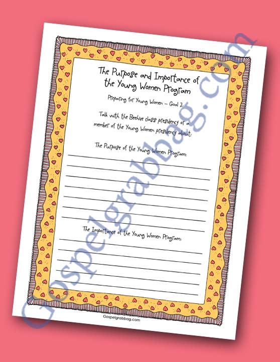 $2.50 set – PREPARE ACTIVITY DAY GIRLS FOR YOUNG WOMEN and personal progress, Set includes: 1 invitation and set of 5 different planner forms, gospelgrabbag.com