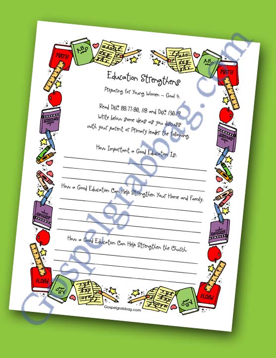$2.50 set – PREPARE ACTIVITY DAY GIRLS FOR YOUNG WOMEN and personal progress, Set includes: 1 invitation and set of 5 different planner forms, gospelgrabbag.com