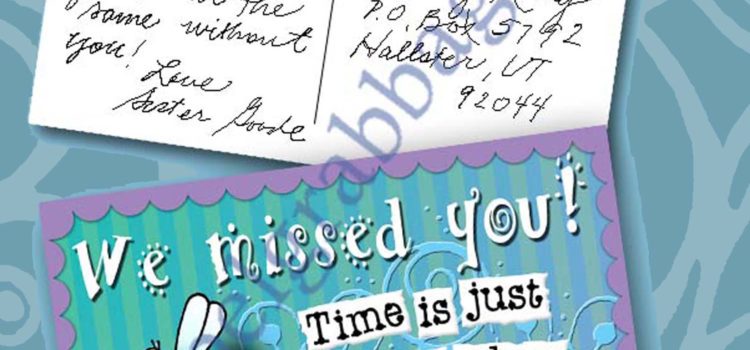 Dragonfly "We missed you!" postcard - fellowship