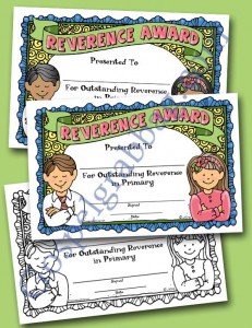 $0.75 - Reverence: LDS Lesson Activity - Reverence Award certificate, Primary, Primary Sharing Time, Singing Time, gospelgrabbag.com