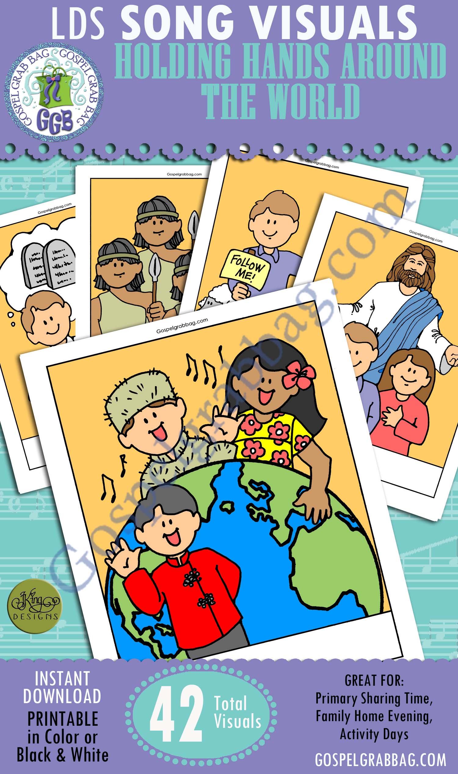 $3.50 FRIENDS - JESUS - "Holding Hands Around the World" Song Visuals for Primary Music practice songs, LDS Primary, Primary Sharing Time, Family Home Evening