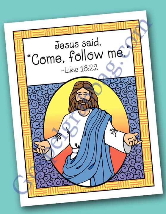 $0.75 - Follow Jesus Christ - Choose the Right: Scripture Poster, Luke 18:22, LDS Lesson Activity for: Primary, youth, and family home evening, gospelgrabbag.com