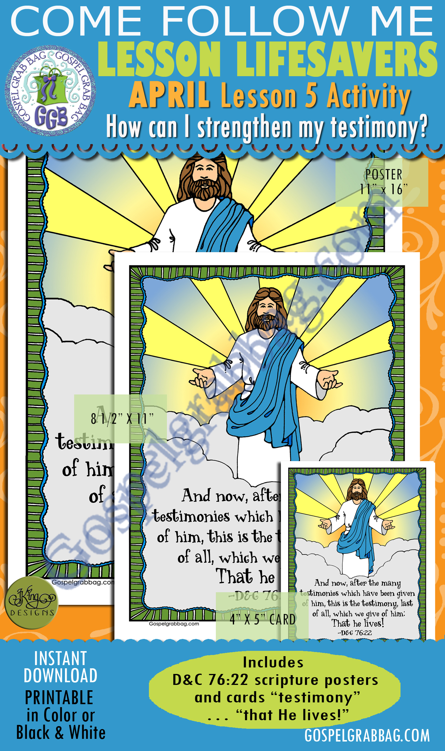 $2.00 TESTIMONY: Come Follow Me – LDS Young Women Activities, MAY Lesson 5 "How can I strengthen my testimony?" - ACTIVITY: D&C 76:22 scripture posters and cards