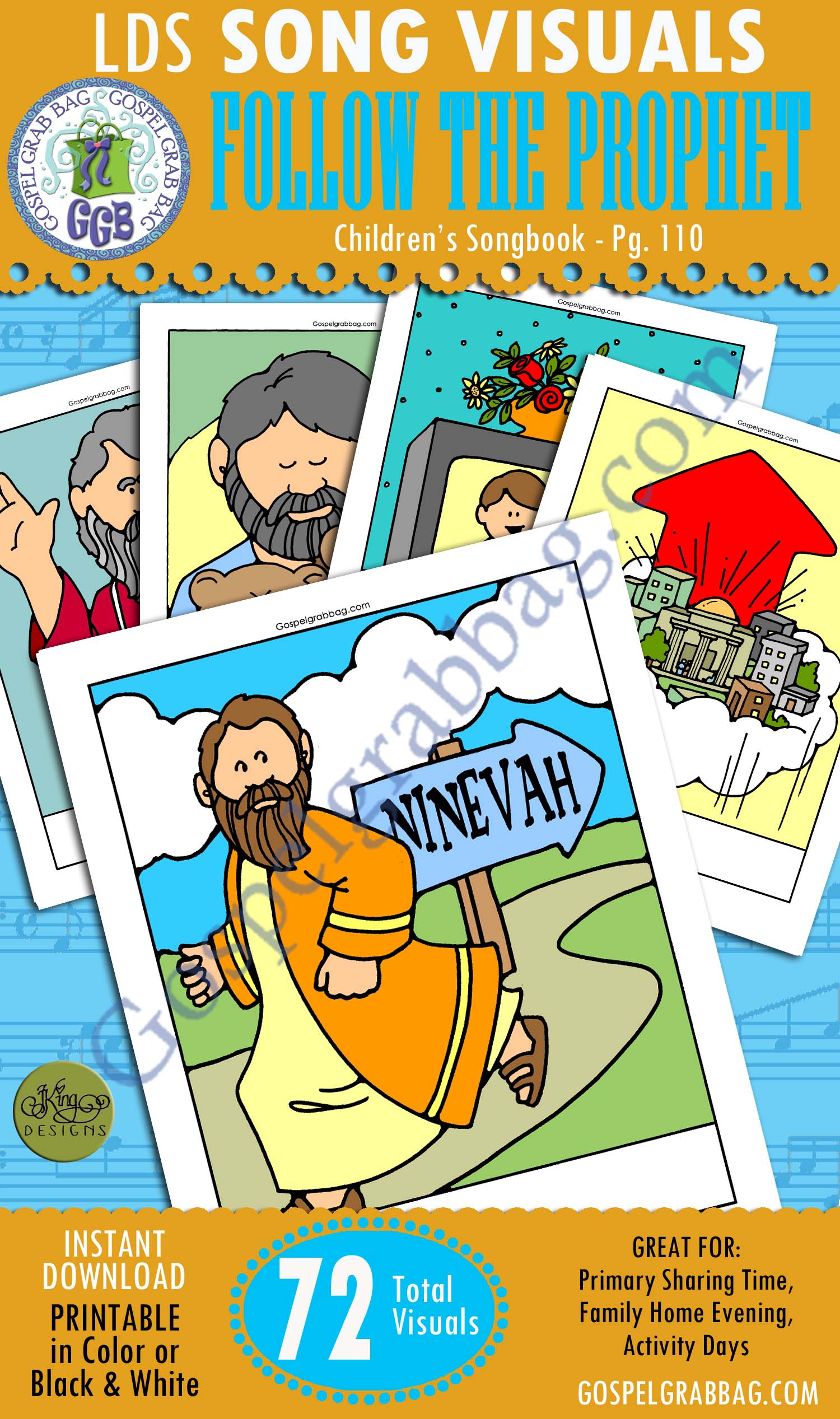 $4.00 FOLLOW THE PROPHET - "Follow the Prophet" Song Visuals for Primary Music practice songs, LDS Primary, Primary Sharing Time, Family Home Evening