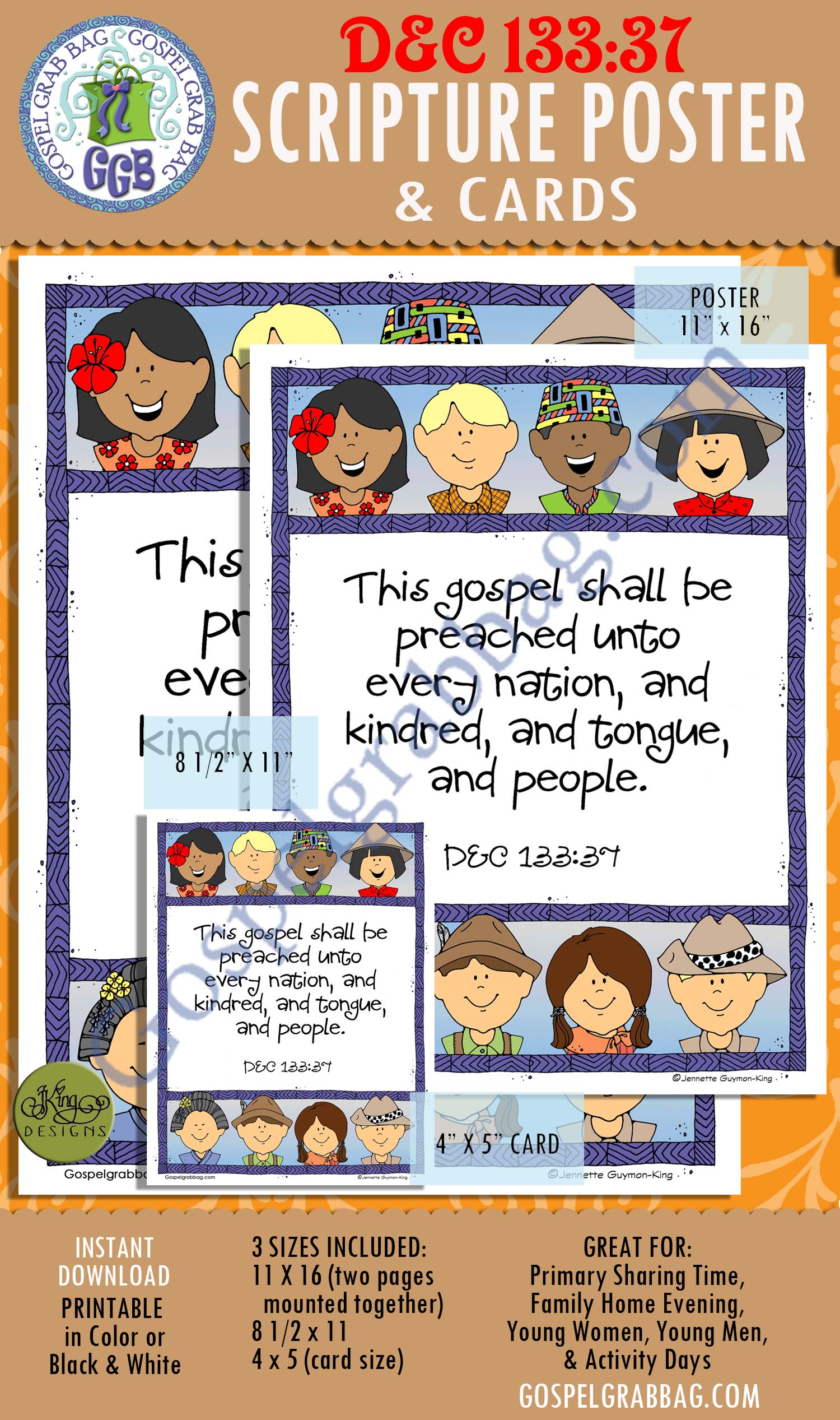 MISSIONARY WORK Scripture Poster/Card set - D&C 133:37 D&C 133:37 gospel preached unto every nation