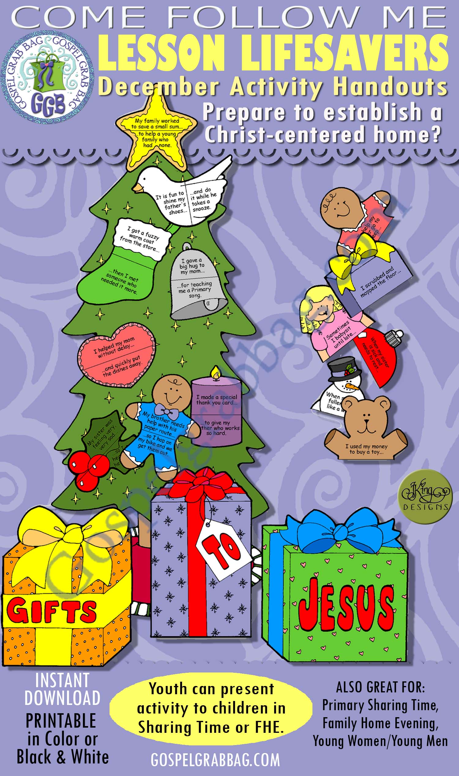 $3.50 DECEMBER Come Follow Me Lesson 5 "How can I prepare to establish a Christ-centered home?": GIFTS TO JESUS Christmas Tree, Sing With Me pick-a-song or Sharing Time match game