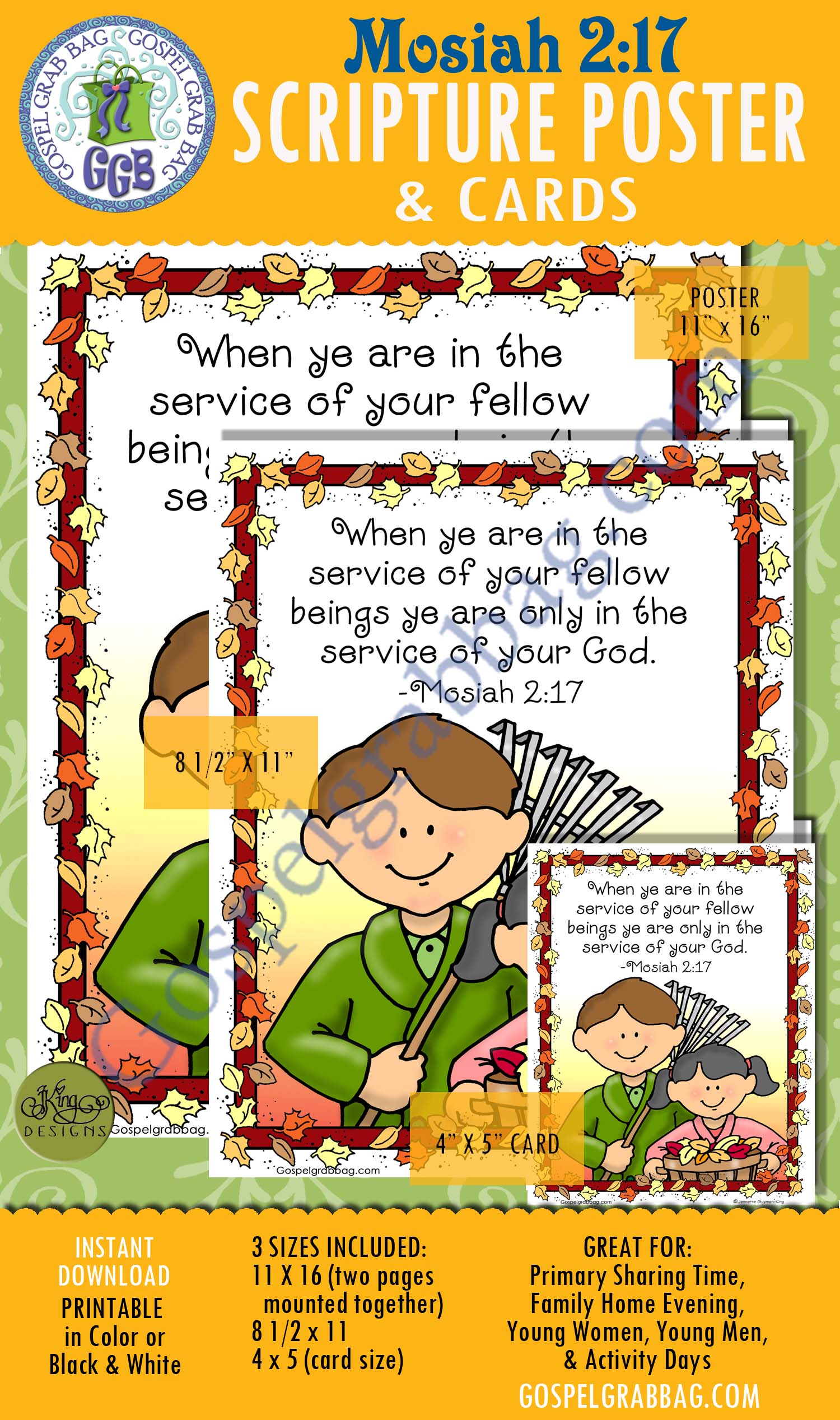 SCRIPTURE POSTER AND CARDS: Mosiah 2:17 Mosiah 2:17 Serve God by Serving Others