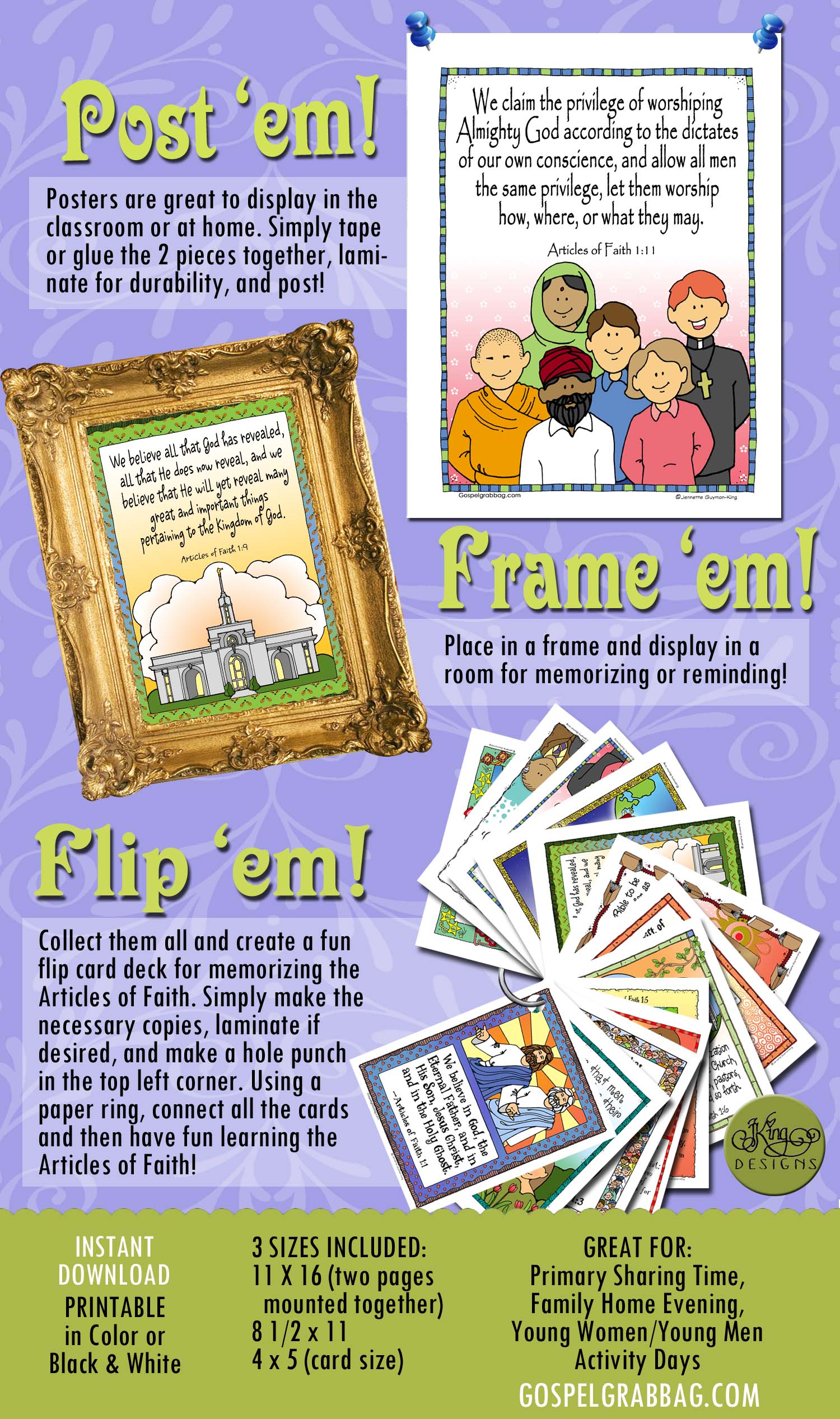13 Articles of Faith BUNDLE, printables to download from GospelGrabBag.com, Use for Primary Sharing Time, Primary classes, Faith in God Activity Days, and Young Women
